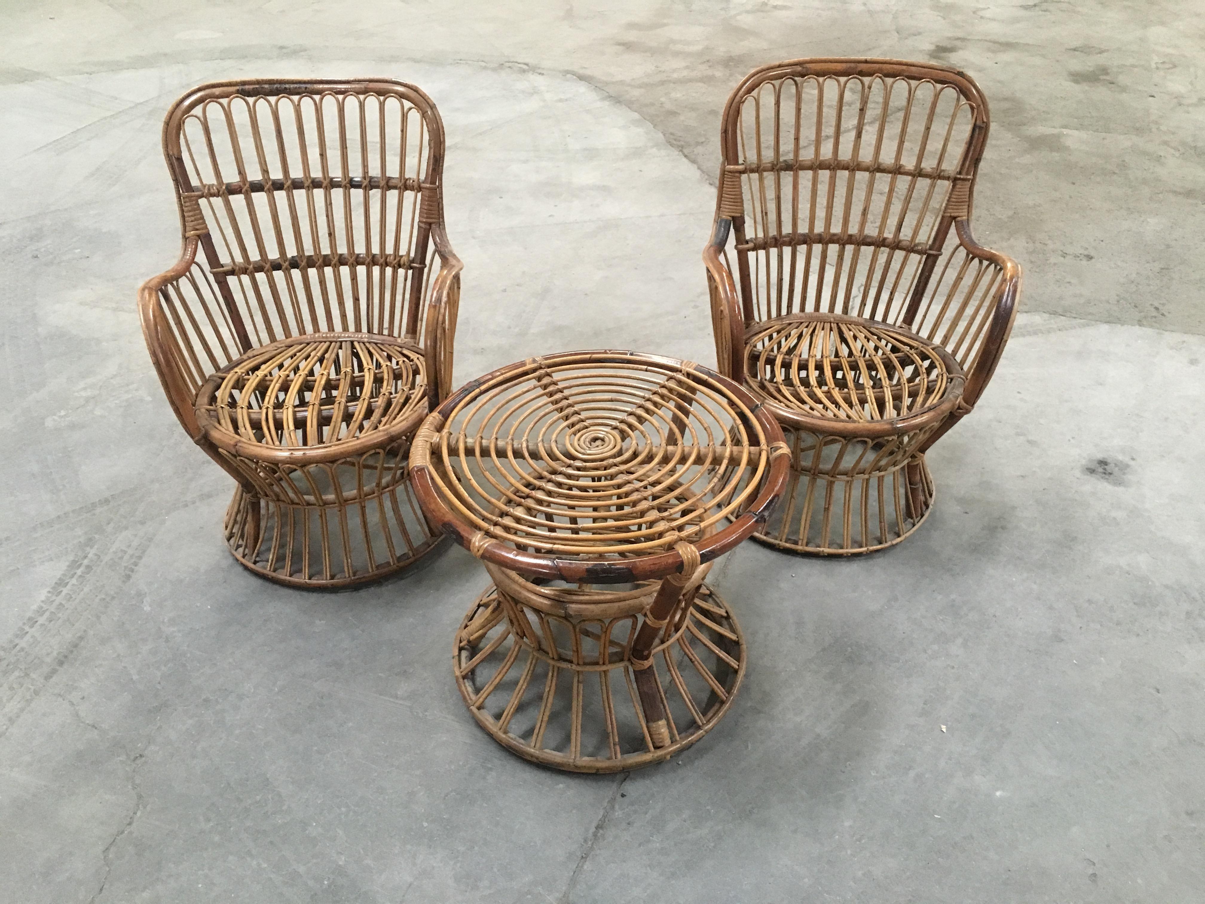 Mid-Century Modern Midcentury Italian Bamboo and Rattan Living Room Set from 1950s
