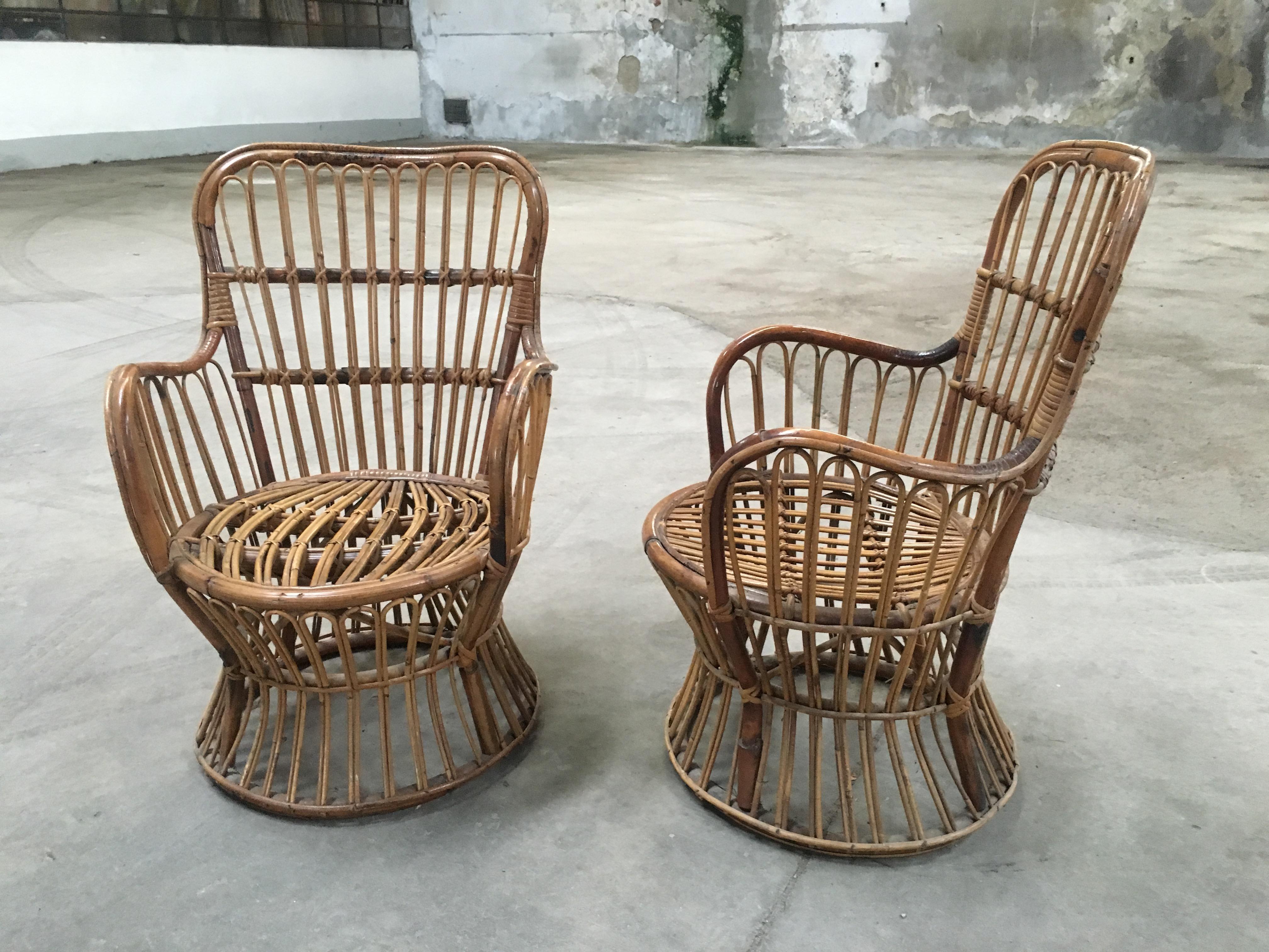 Midcentury Italian Bamboo and Rattan Living Room Set from 1950s 1