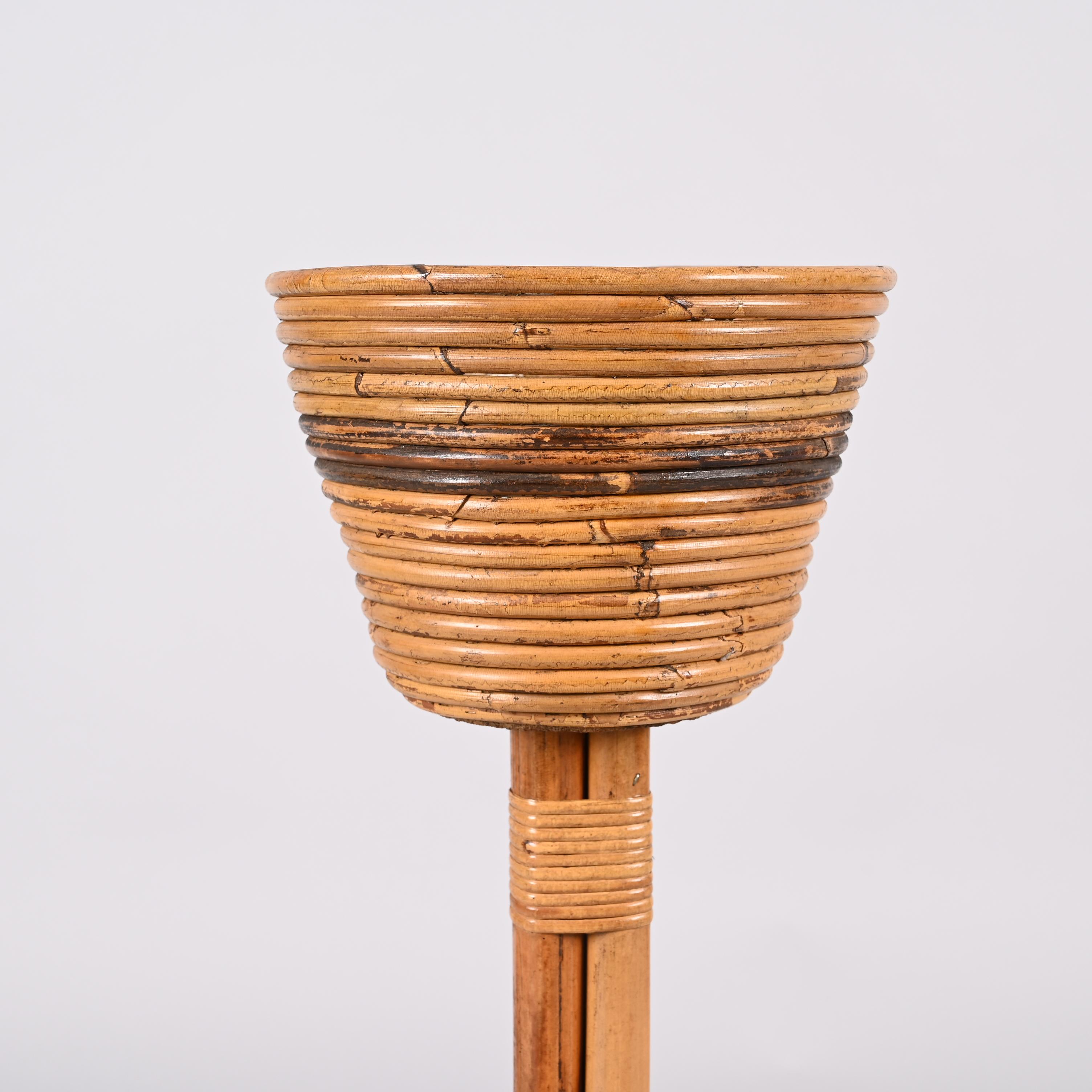 Midcentury Italian Bamboo Cane and Rattan Round Plant Holder, 1950s For Sale 2