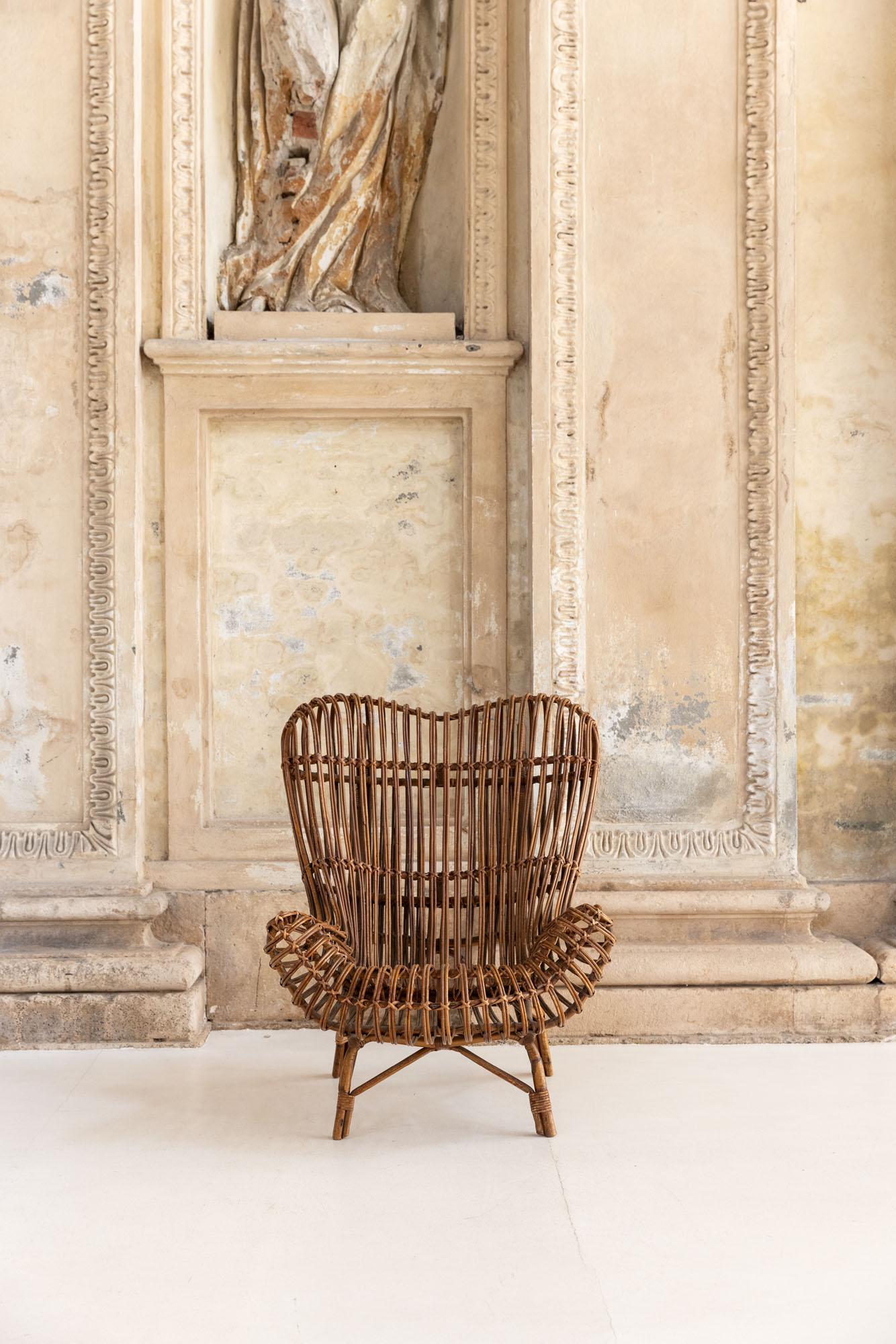 Mid-Century Modern Fauteuil Gala en bambou italien du milieu du siècle dernier par Franco Albini pour Bonacina