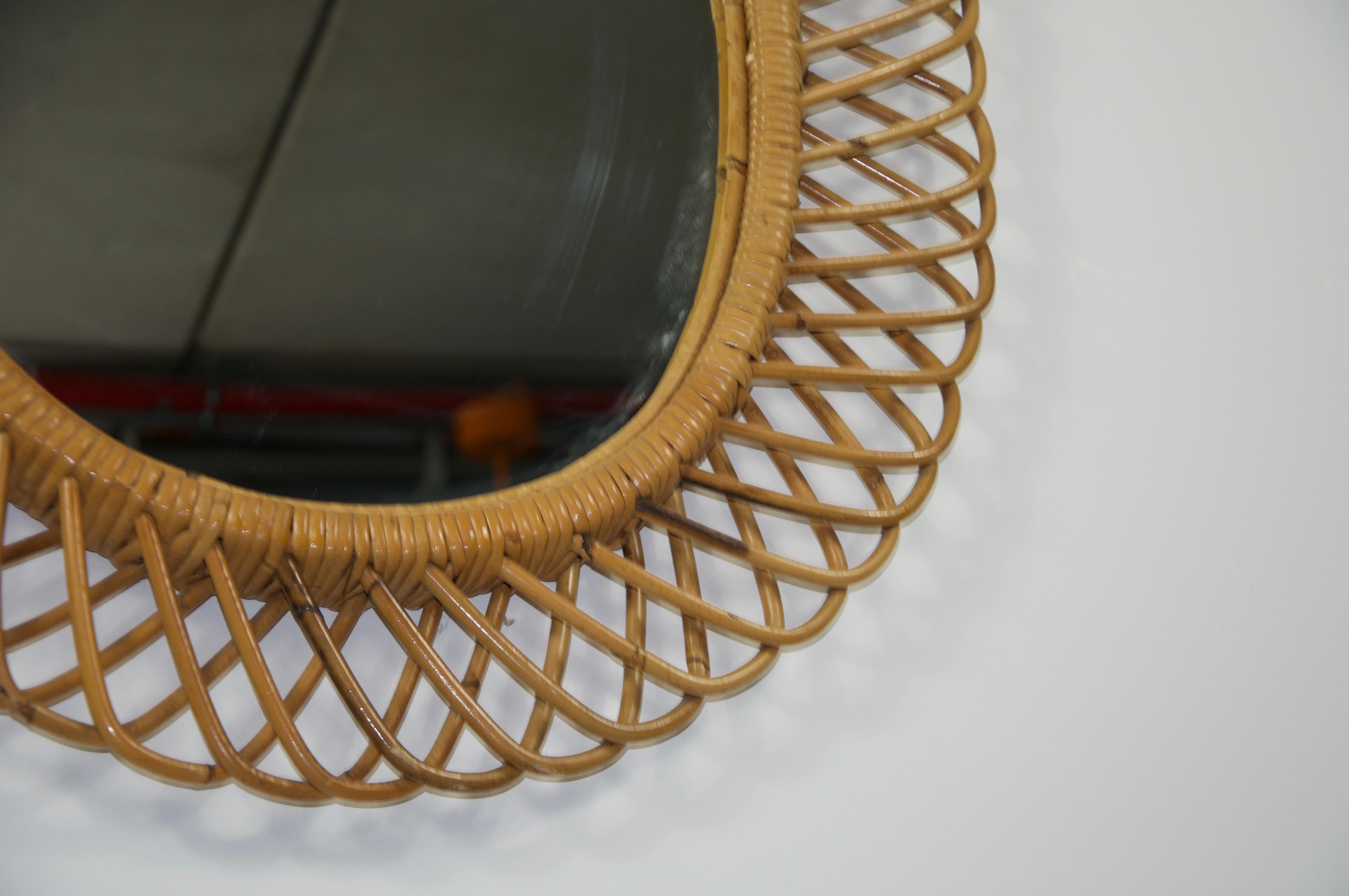 Midcentury Italian Bamboo Mirror, Italy, 1960s In Good Condition For Sale In Hagenbach, DE