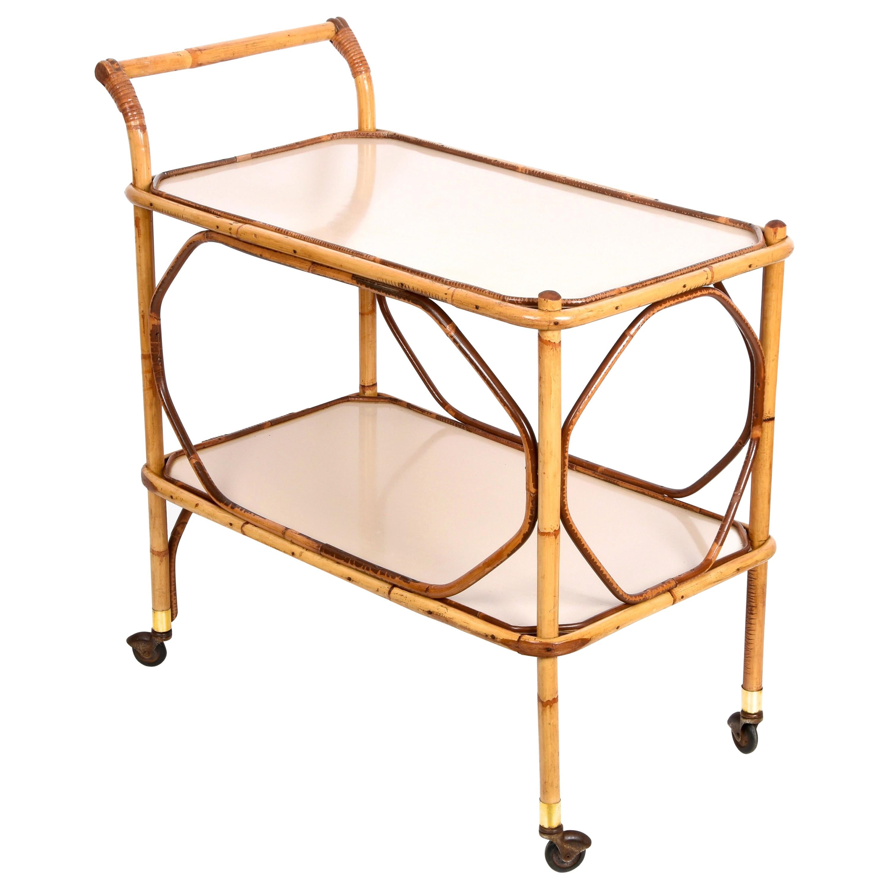 Bamboo and Raffia Rolling ThreeTier Serving Cart at 1stDibs