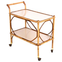 Vintage Midcentury Italian Bamboo, Rattan and Formica Bar Serving Cart, 1950s