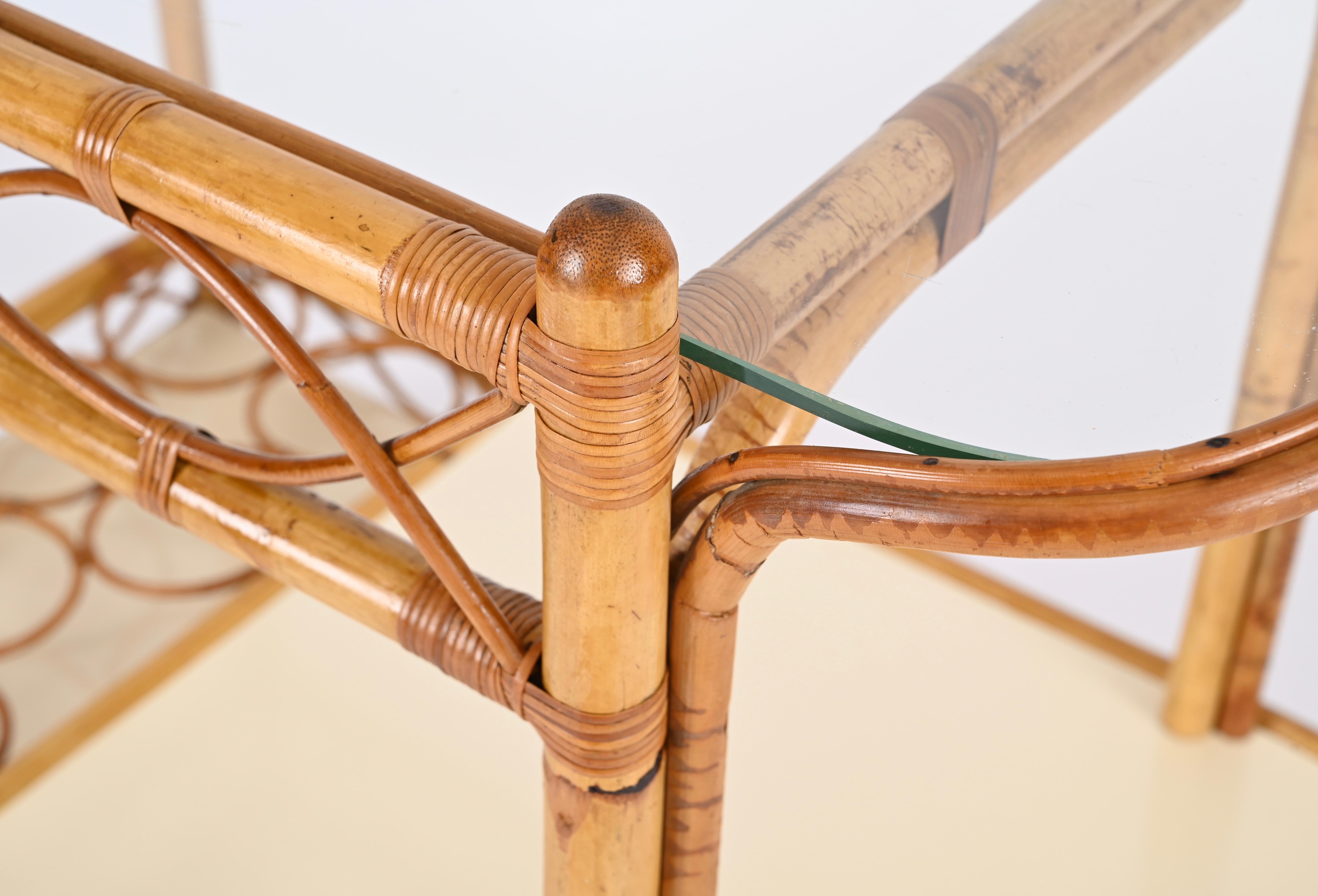 Mid-20th Century Midcentury Italian Bamboo, Rattan and Formica Bar Serving Cart, Italy 1960s For Sale