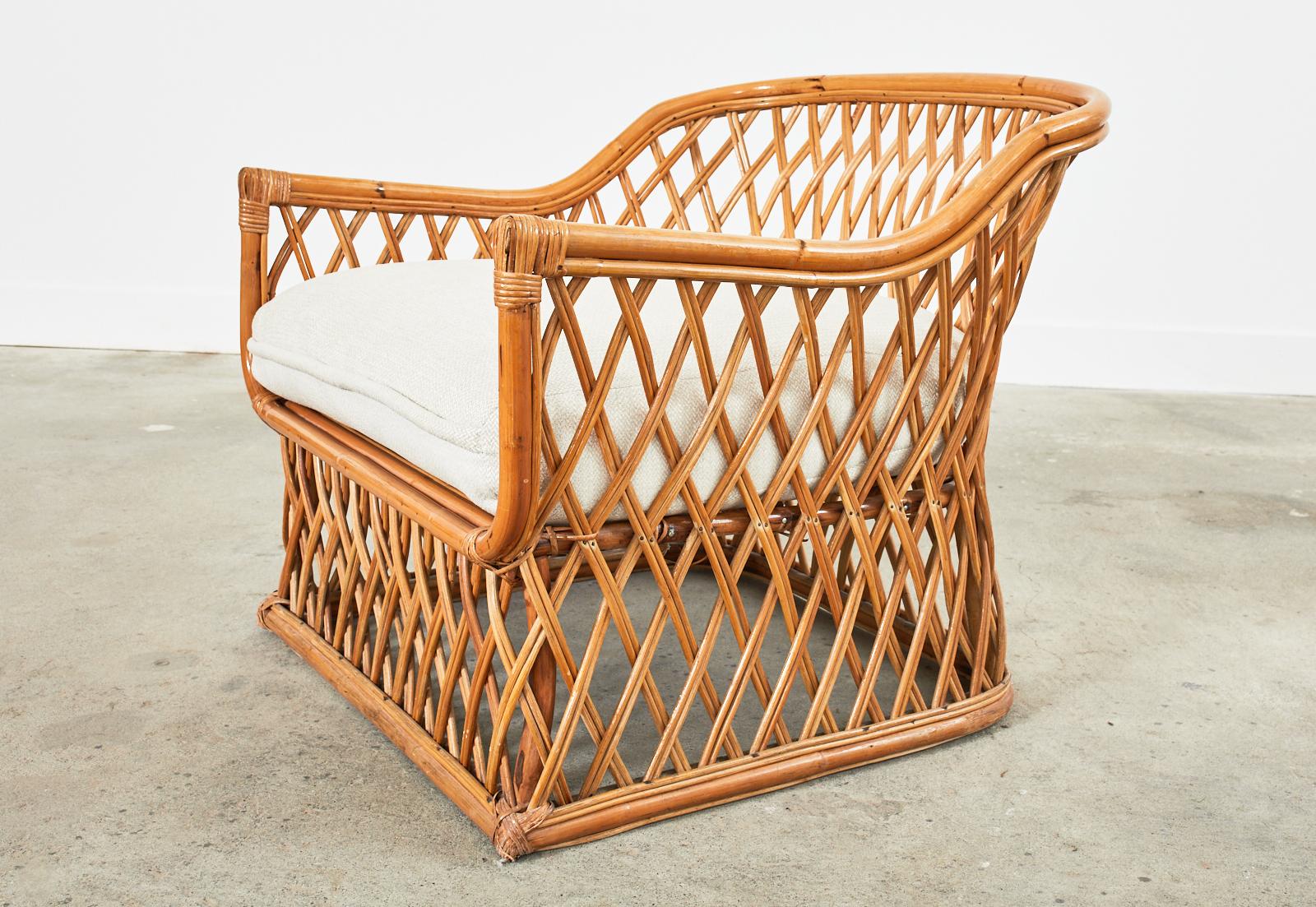 Mid-Century Italian Bamboo Rattan Lounge Chair and Ottoman 4