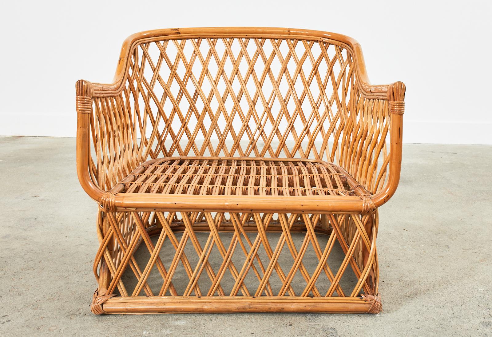 Mid-Century Italian Bamboo Rattan Lounge Chair and Ottoman 7