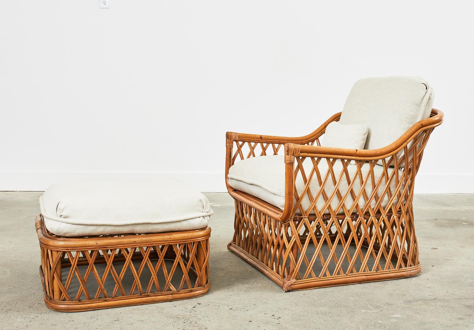 Mid-Century Italian Bamboo Rattan Lounge Chair and Ottoman 11