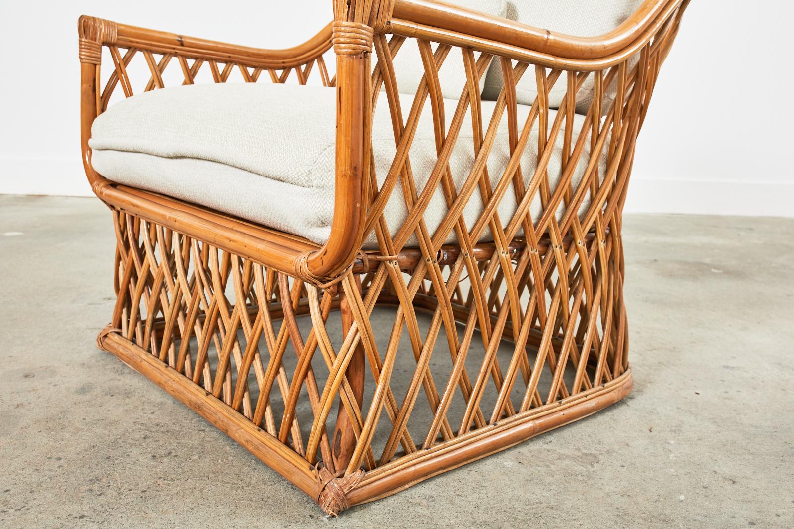 Mid-Century Italian Bamboo Rattan Lounge Chair and Ottoman 12