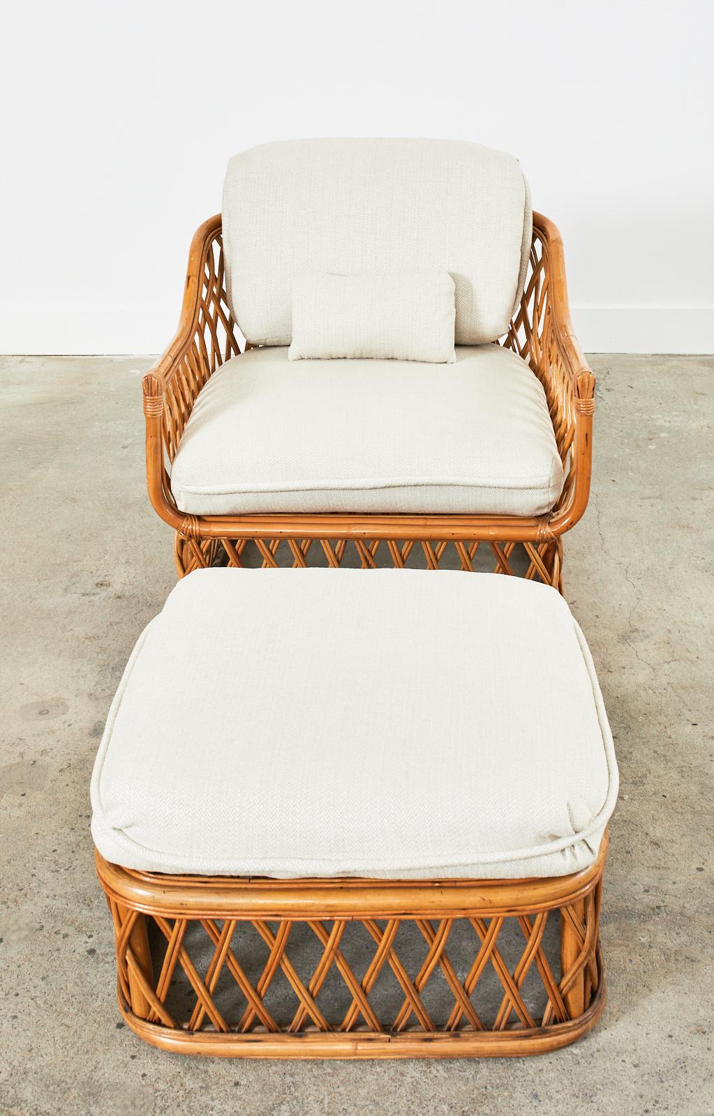 Organic Modern Mid-Century Italian Bamboo Rattan Lounge Chair and Ottoman