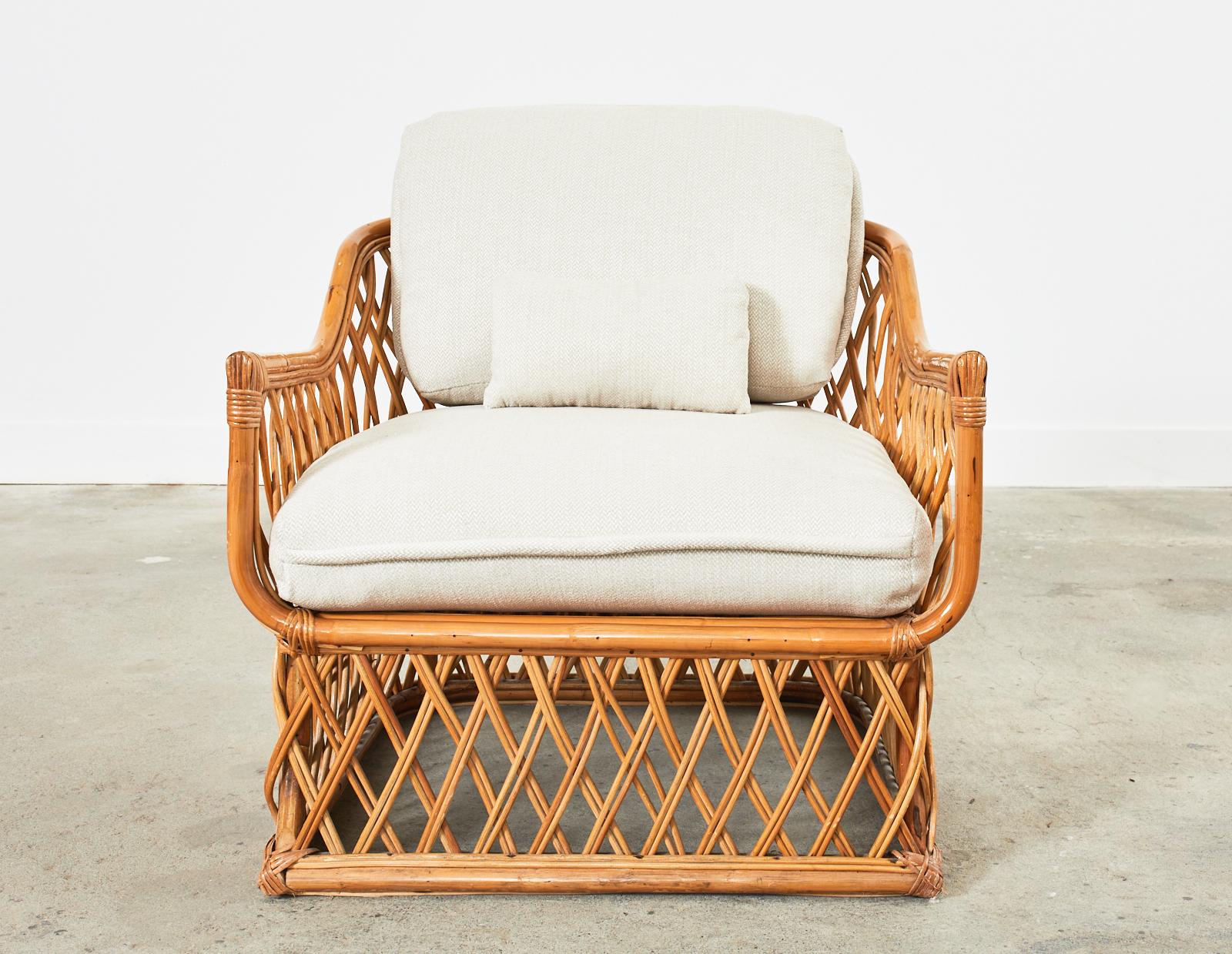 20th Century Mid-Century Italian Bamboo Rattan Lounge Chair and Ottoman