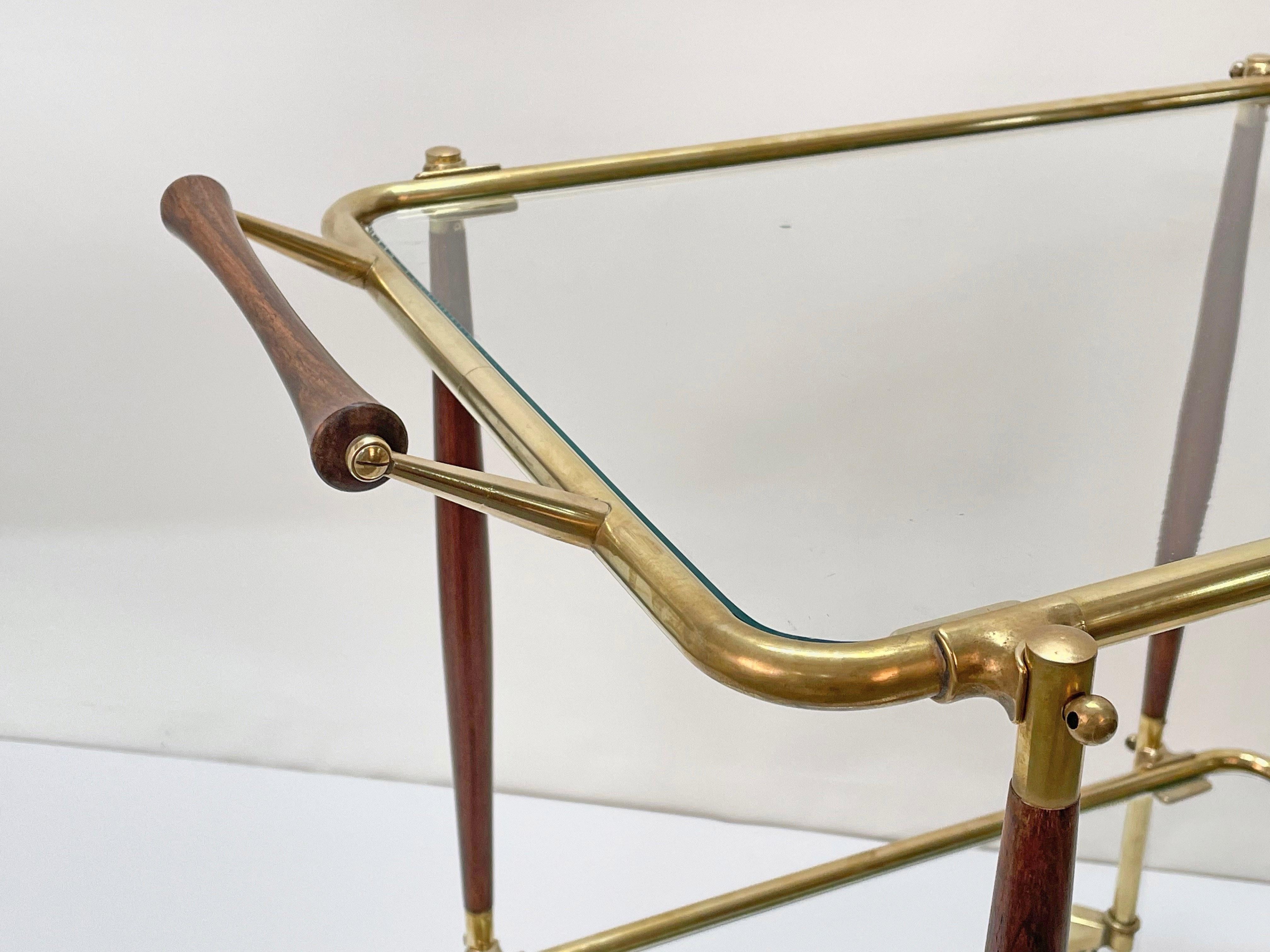 Midcentury Italian Bar Cart Brass and Wood Serving Trolley, 1950s 13