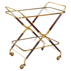 Midcentury Italian Bar Cart by Cesare Lacca Brass and Wood Serving Trolley
