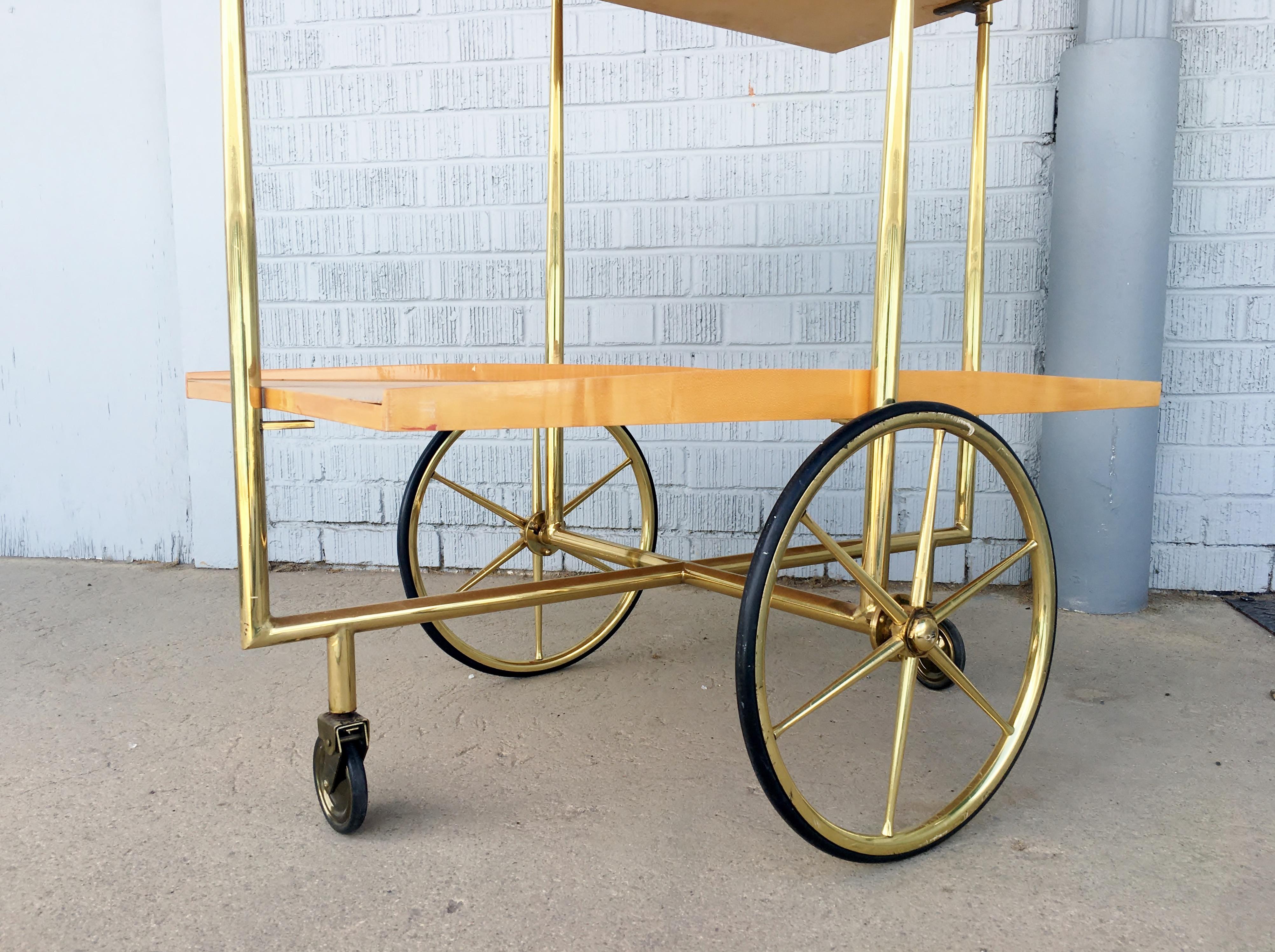 Midcentury Italian Bar Cart Cesare Lacca Style Trolley Lacquered Birch and Brass For Sale 7