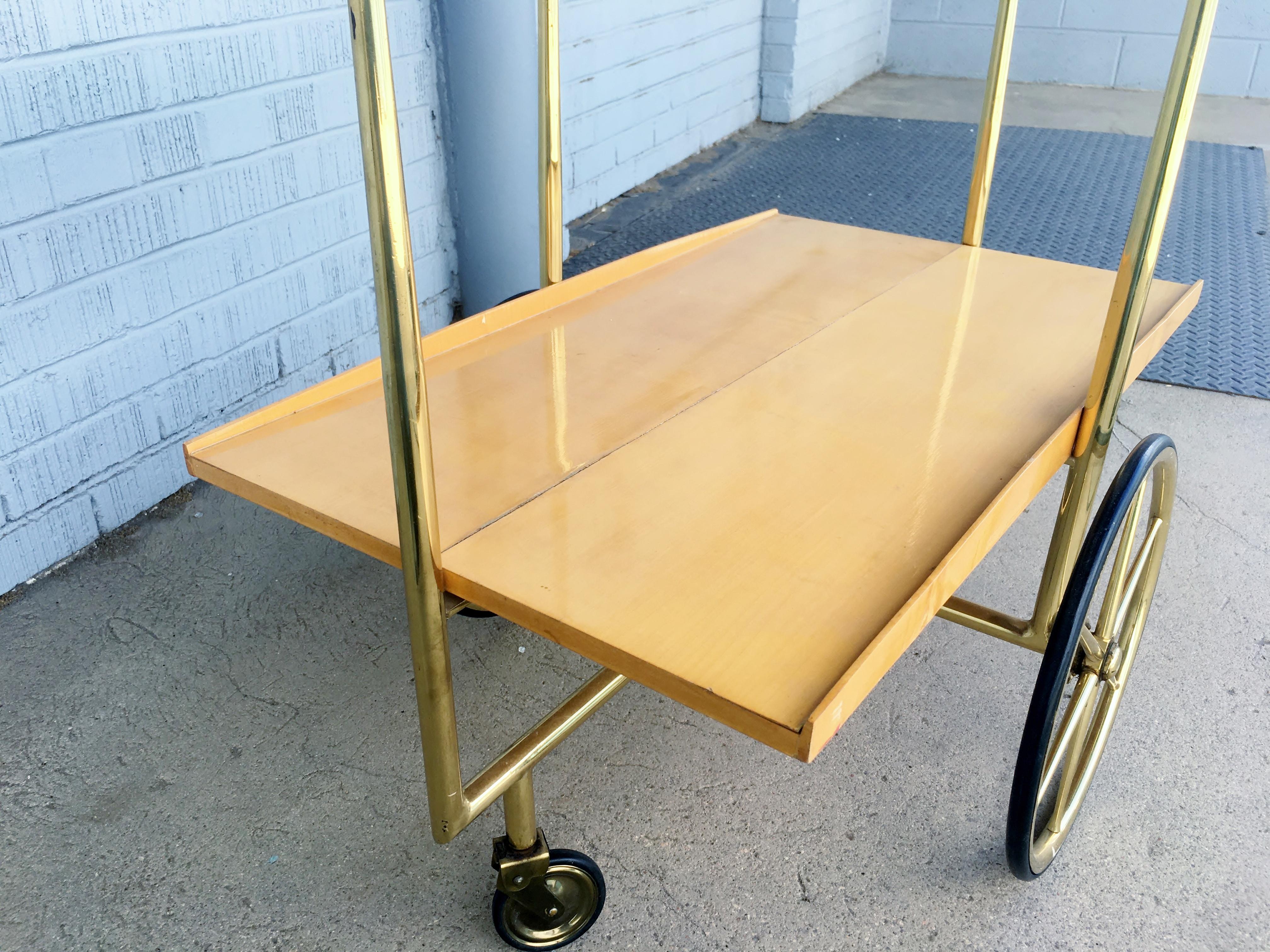 Midcentury Italian Bar Cart Cesare Lacca Style Trolley Lacquered Birch and Brass For Sale 12