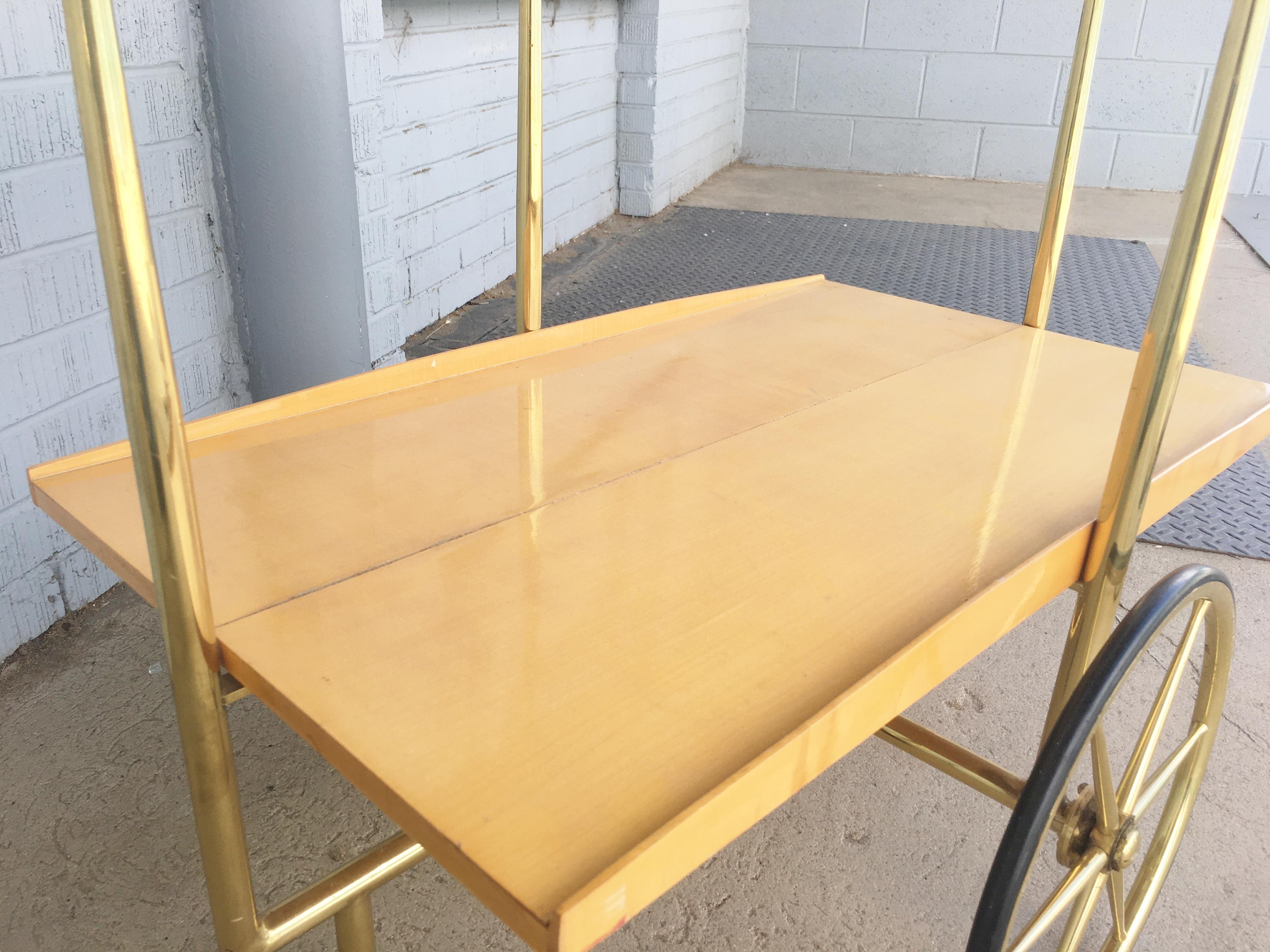 Midcentury Italian Bar Cart Cesare Lacca Style Trolley Lacquered Birch and Brass For Sale 3