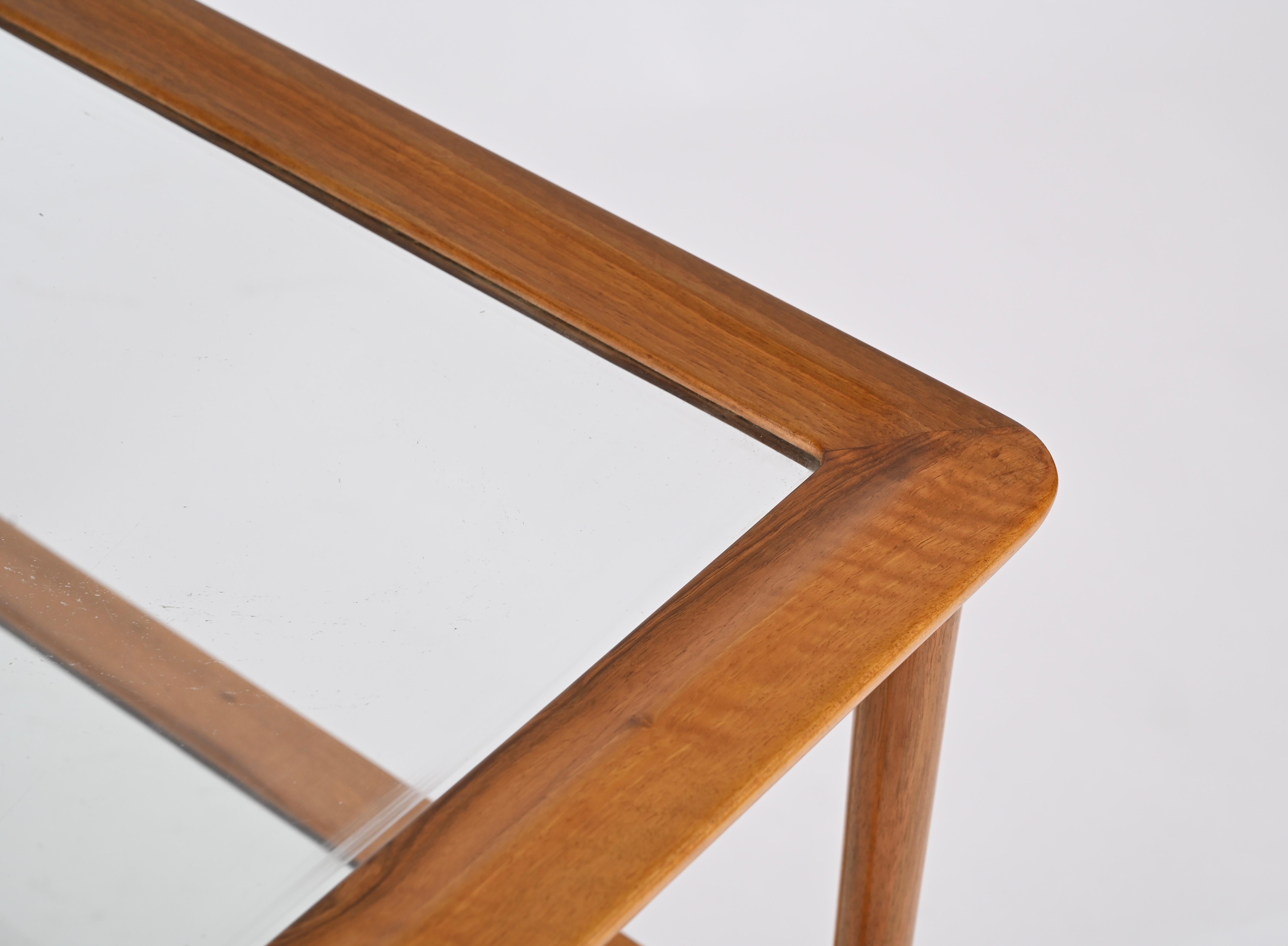 Midcentury Italian Bar Cart in Walnut and Glass, Cesare Lacca, Italy, 1960s 7