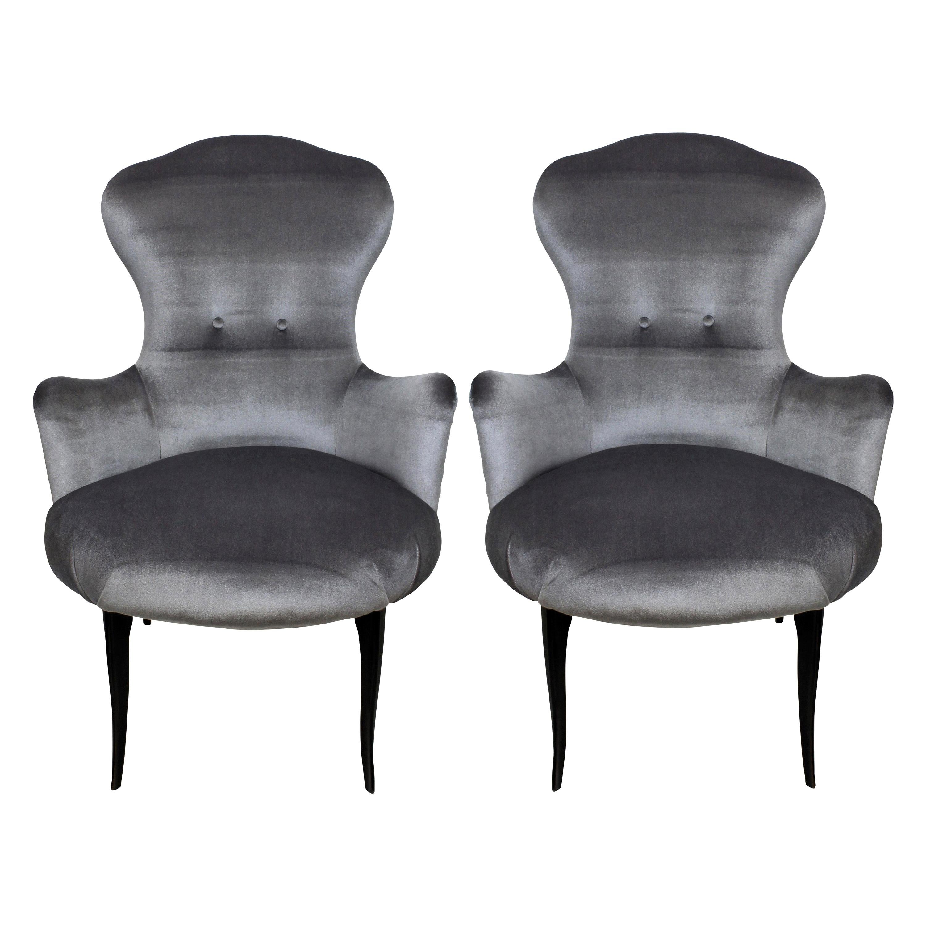 Midcentury Italian Bedroom Chairs in Grey Velvet