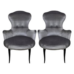 Midcentury Italian Bedroom Chairs in Grey Velvet