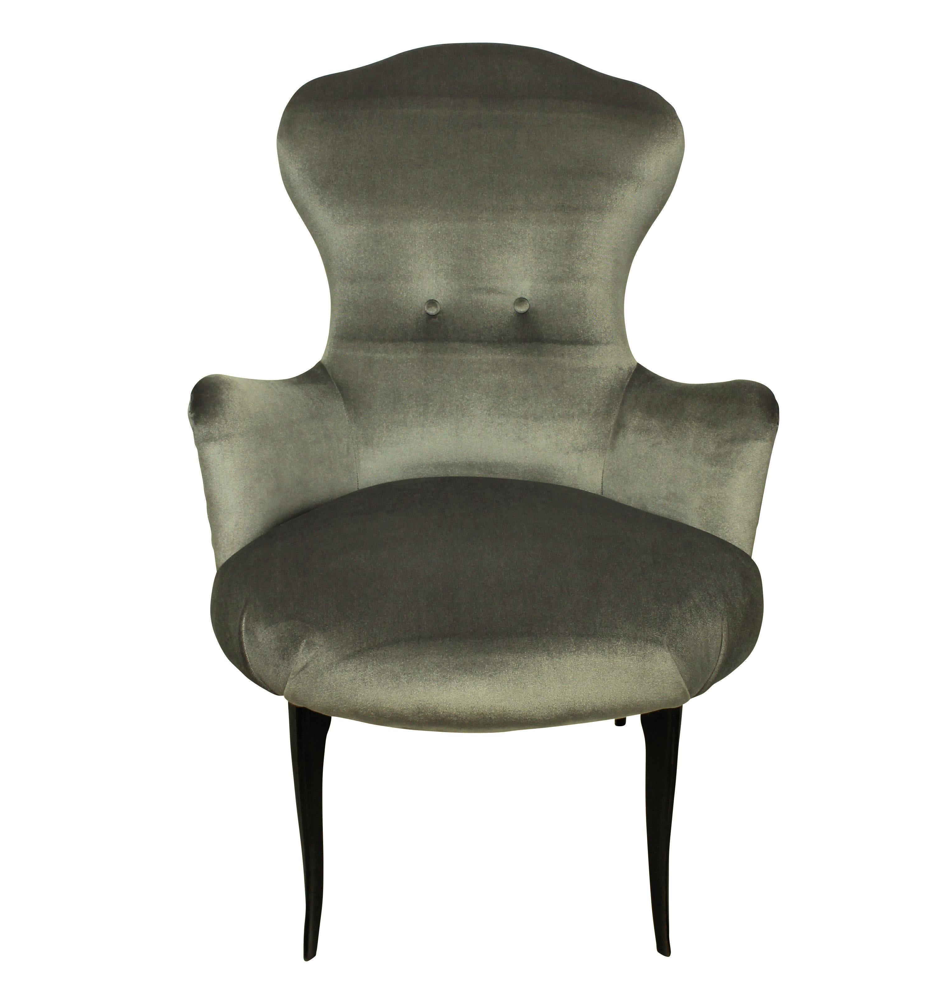 Mid-Century Modern Midcentury Italian Bedroom Chairs in Silver Velvet
