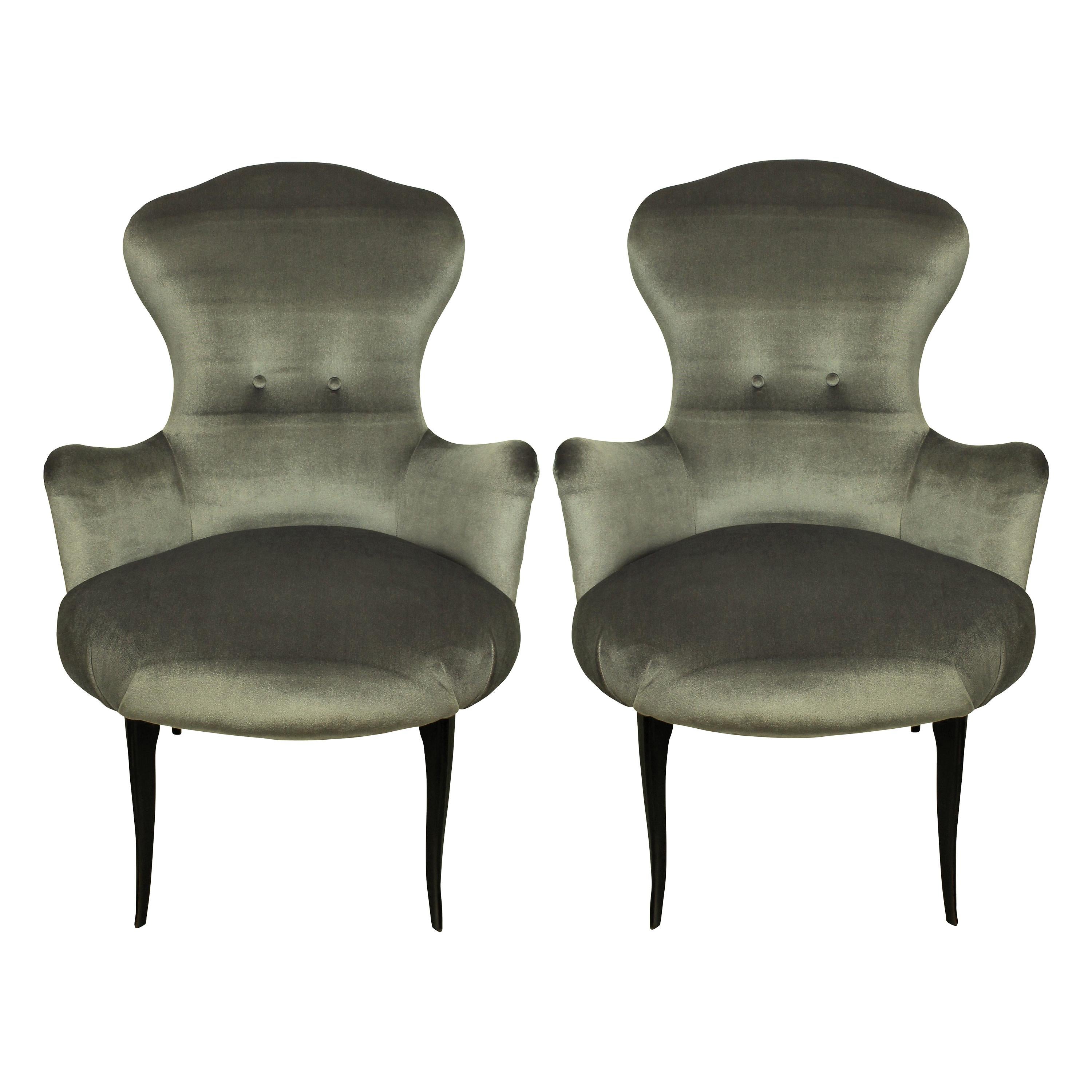 Midcentury Italian Bedroom Chairs in Silver Velvet