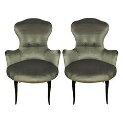 Midcentury Italian Bedroom Chairs in Silver Velvet