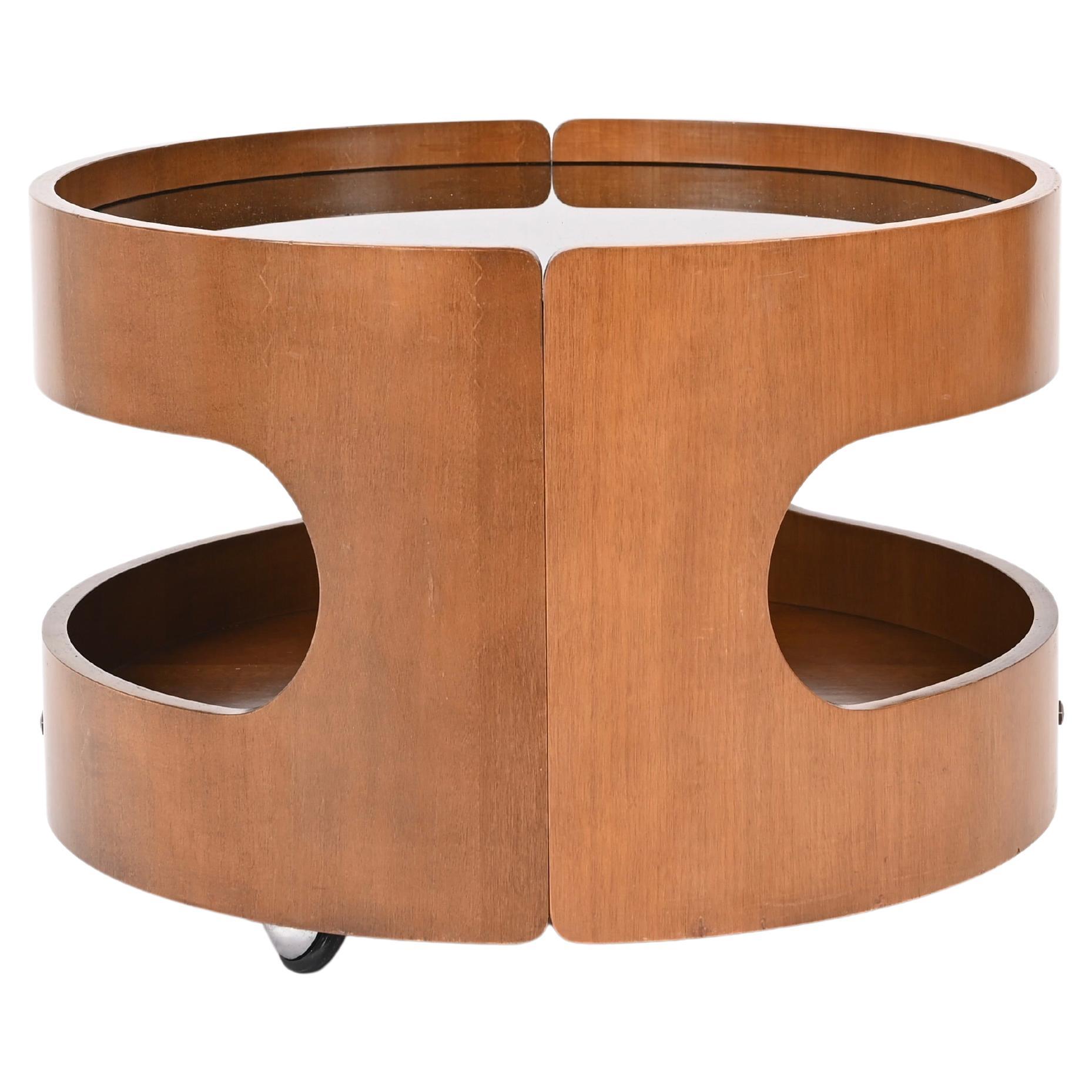 Midcentury Italian Bent Plywood Coffee Table with Wheels by Molteni, 1970s For Sale