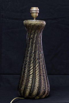 Midcentury Italian Black and Gold Murano Glass Table Lamp by AVEM