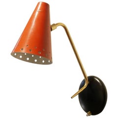 Midcentury Italian Black and Red Articulated Wall Arm Lamp