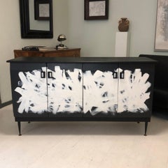 Midcentury Italian Black and White Painted Metal Sideboard, circa 1950