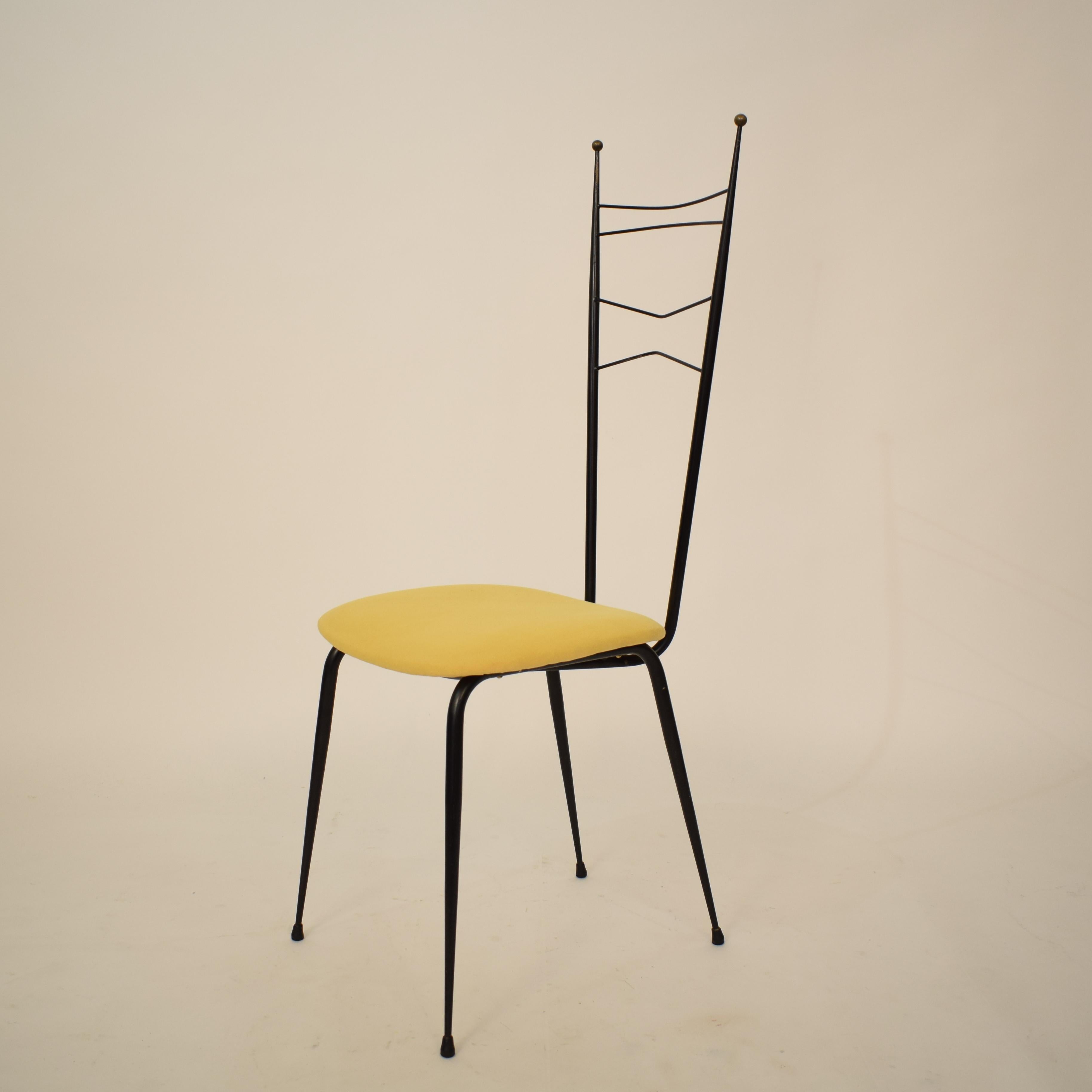Lacquered Midcentury Italian Black and Yellow Dining Chairs Attributed to Ico Parisi, 1958