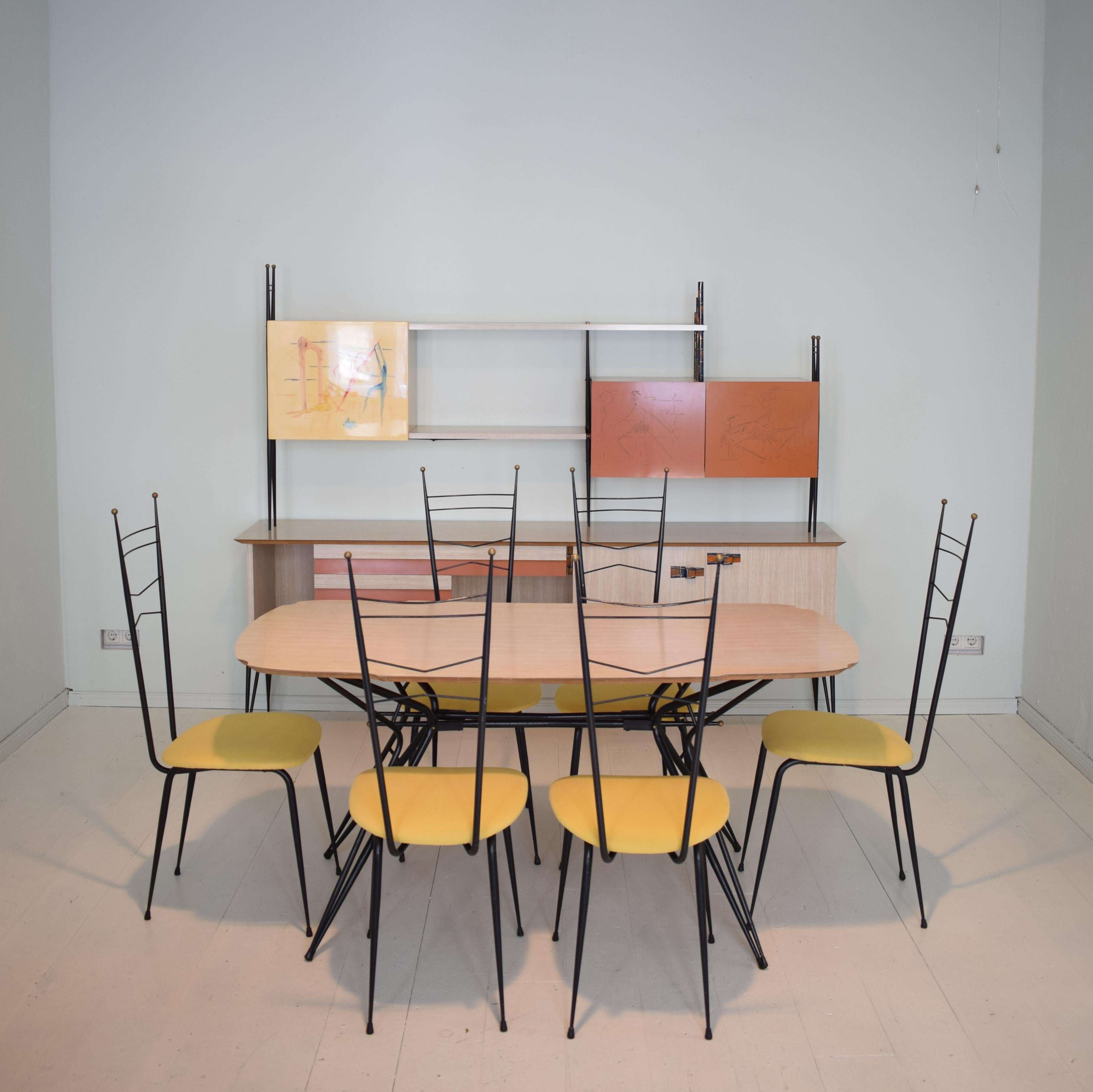Mid-20th Century Midcentury Italian Black and Yellow Dining Chairs Attributed to Ico Parisi, 1958