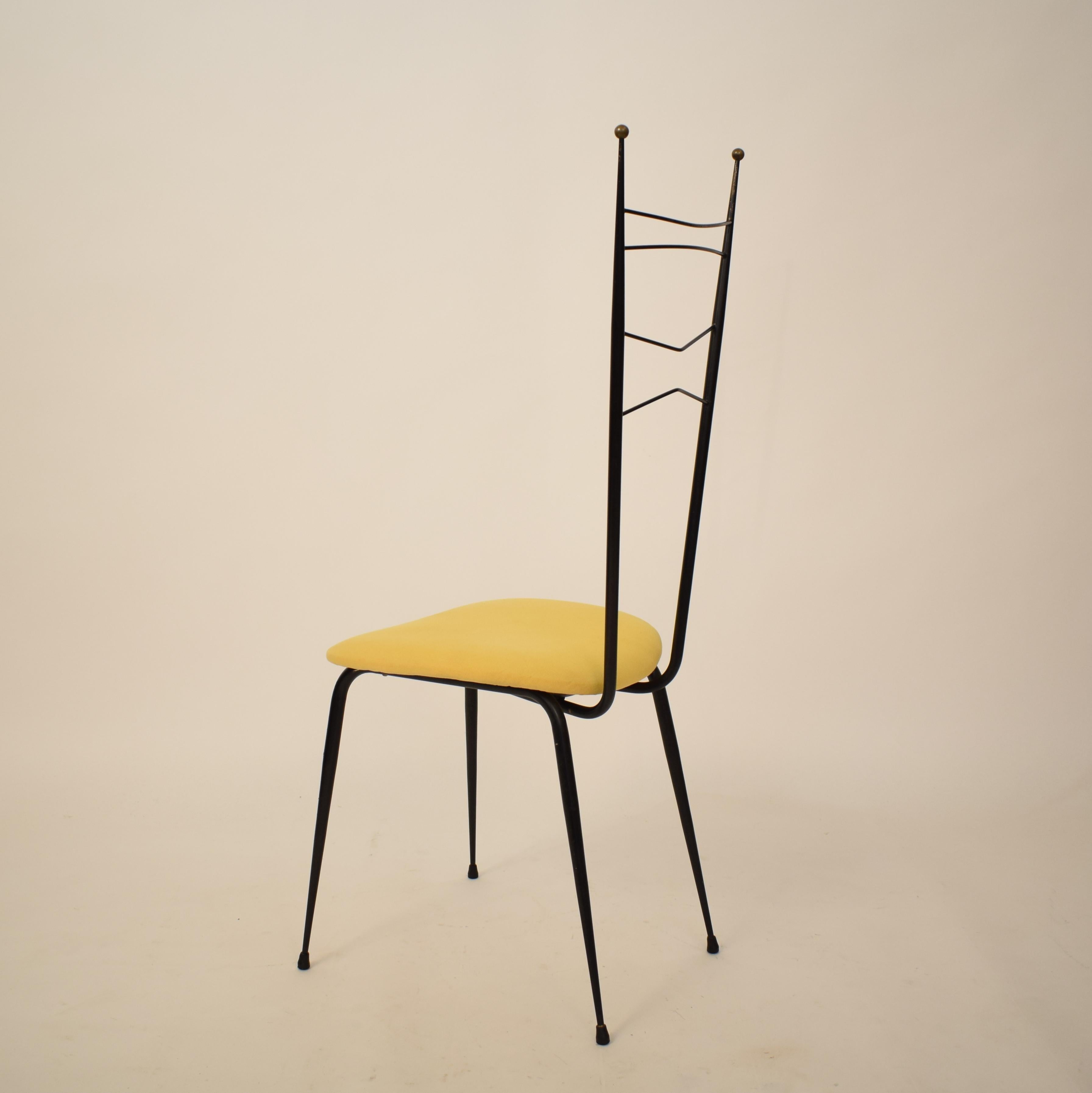 Metal Midcentury Italian Black and Yellow Dining Chairs Attributed to Ico Parisi, 1958