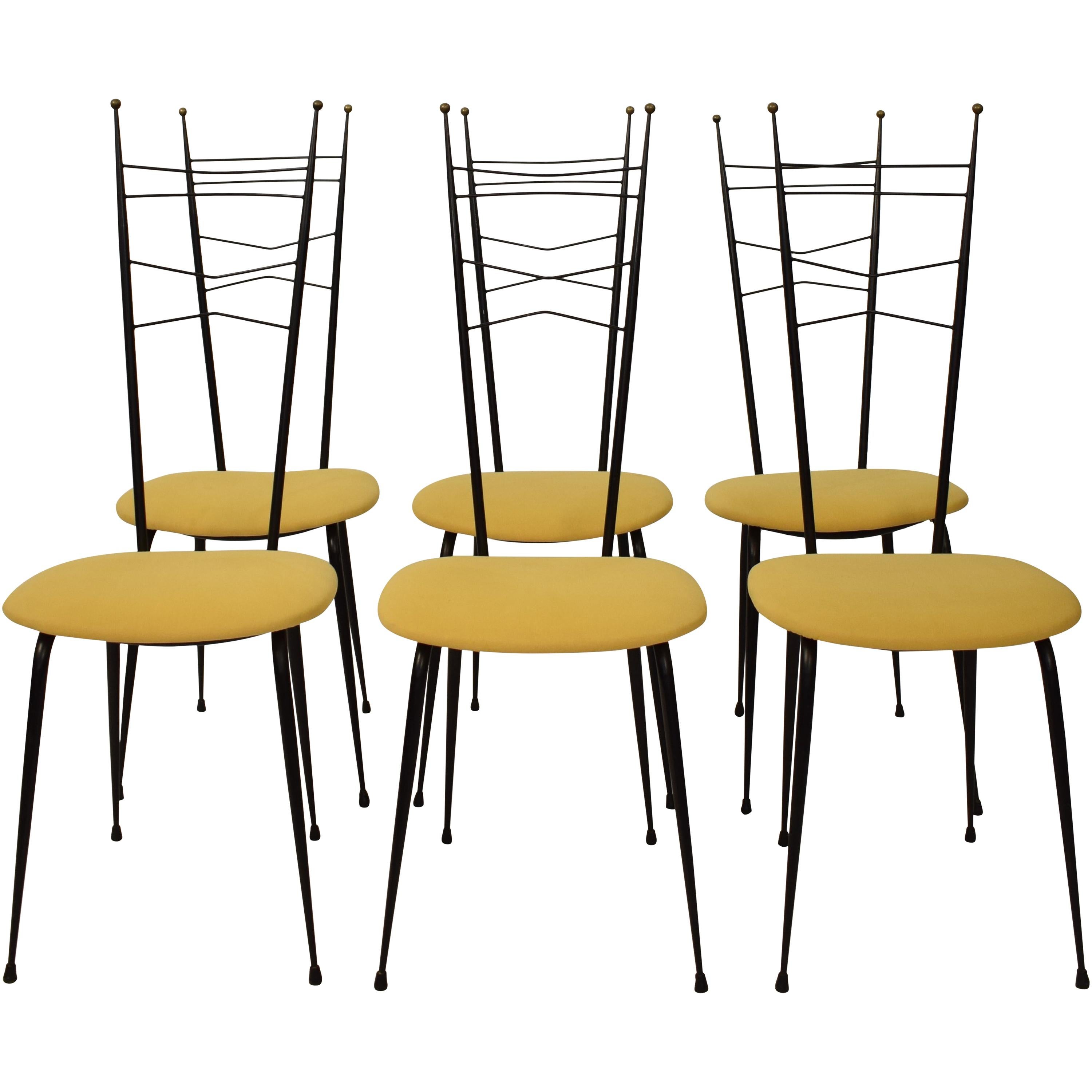 Midcentury Italian Black and Yellow Dining Chairs Attributed to Ico Parisi, 1958