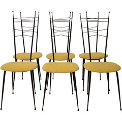 Midcentury Italian Black and Yellow Dining Chairs Attributed to Ico Parisi, 1958