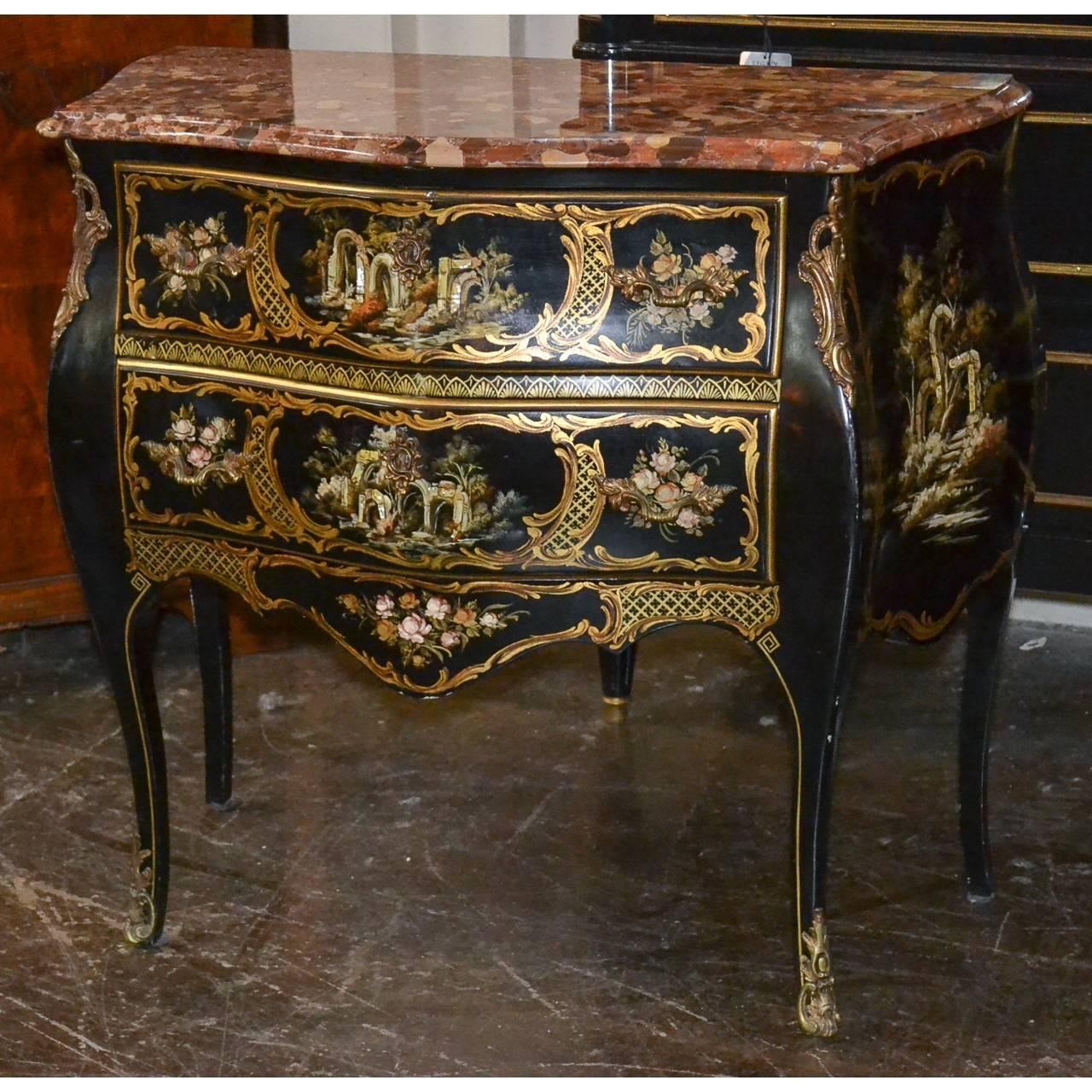 Midcentury Italian Black Lacquered Chinoiserie Commode 2