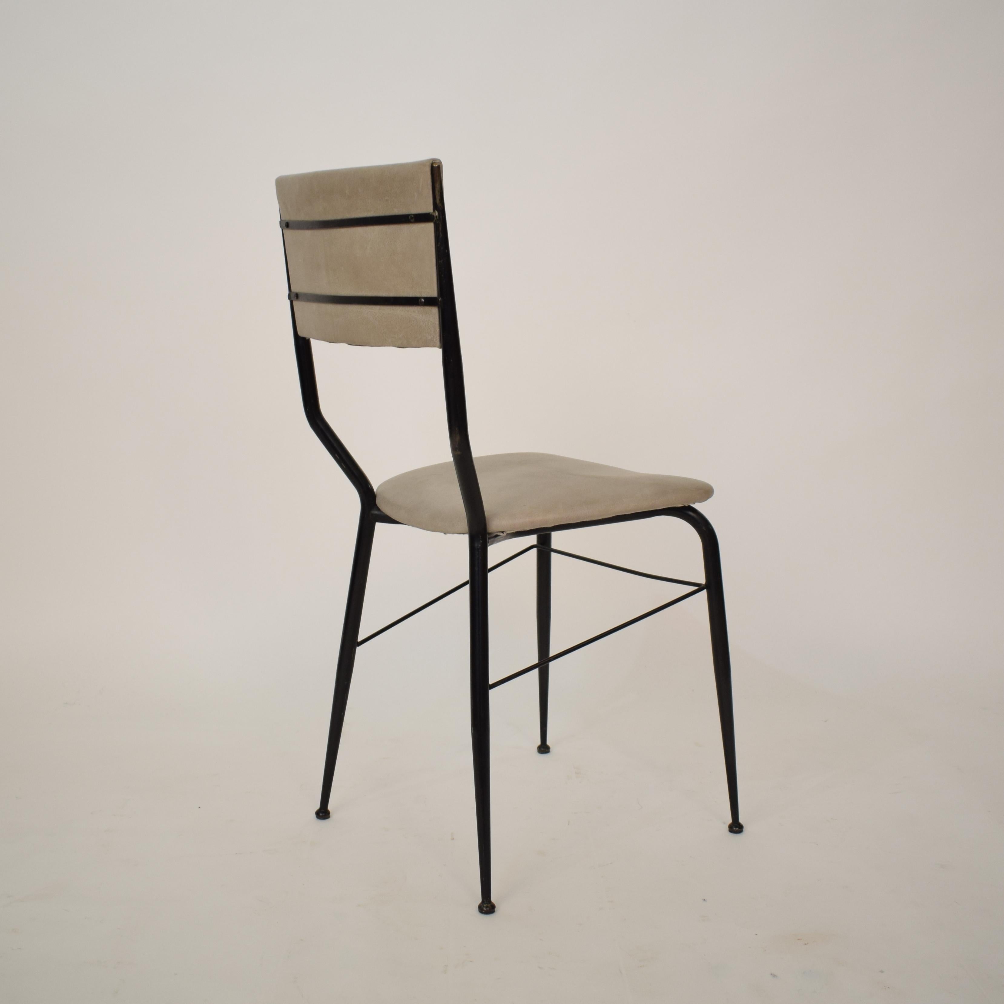 Midcentury Italian Black Metal and Grey Leather Dining Chair, 1950 7