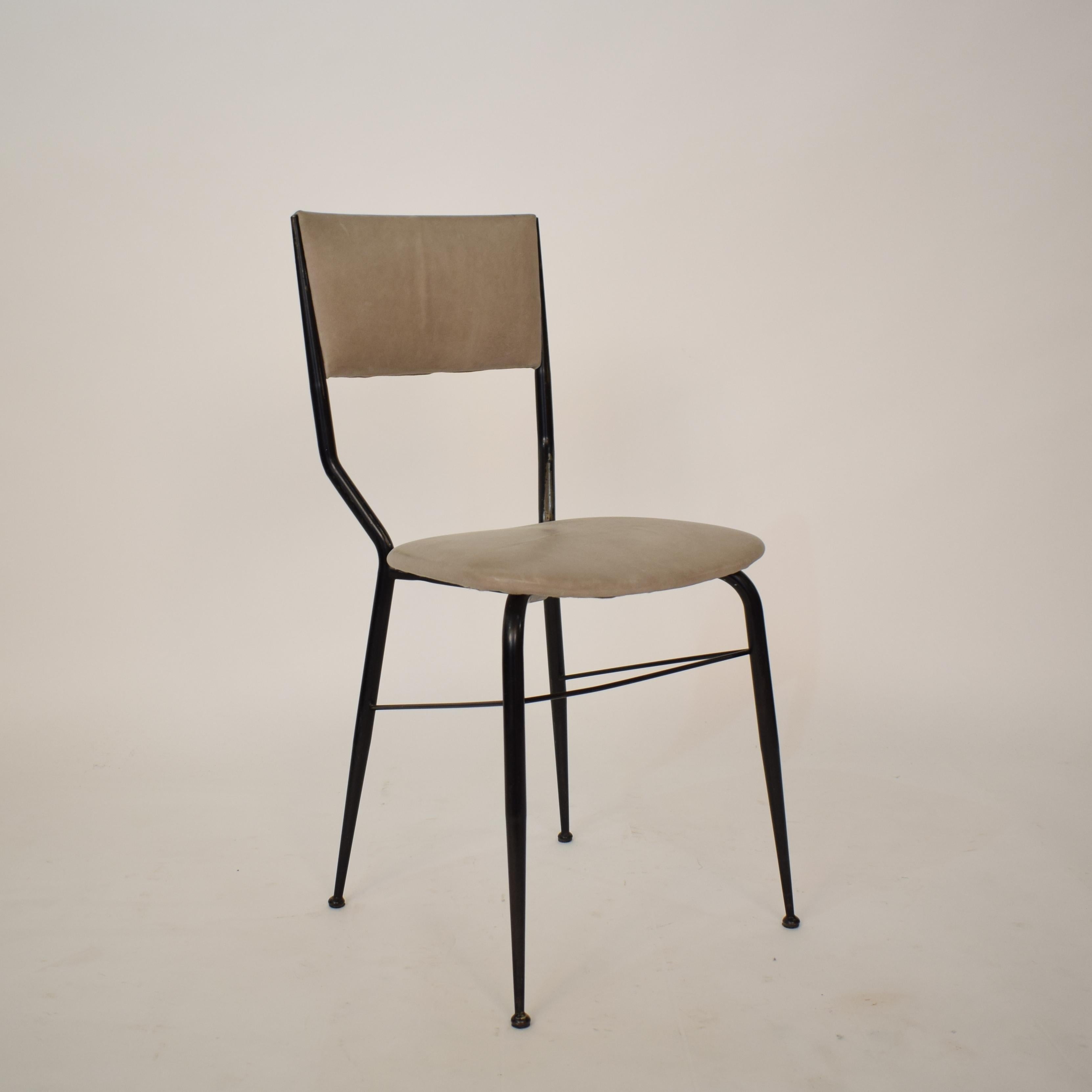 Midcentury Italian Black Metal and Grey Leather Dining Chair, 1950 10