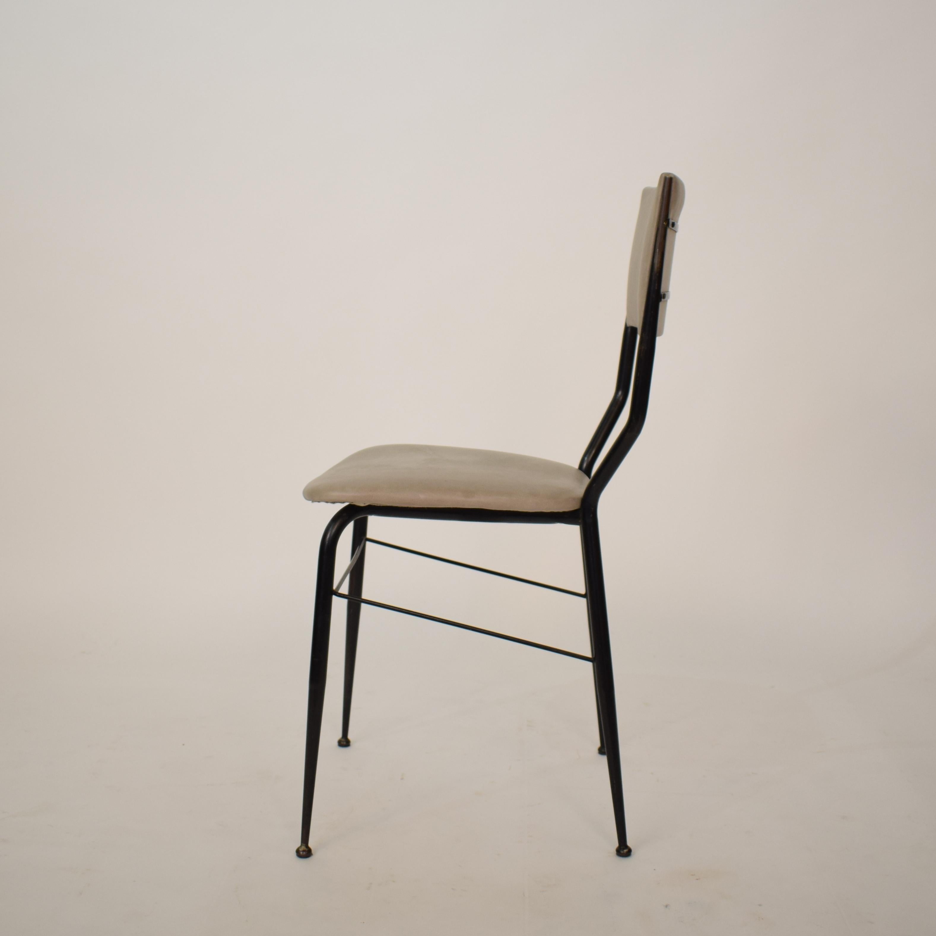 Midcentury Italian Black Metal and Grey Leather Dining Chair, 1950 In Good Condition In Berlin, DE