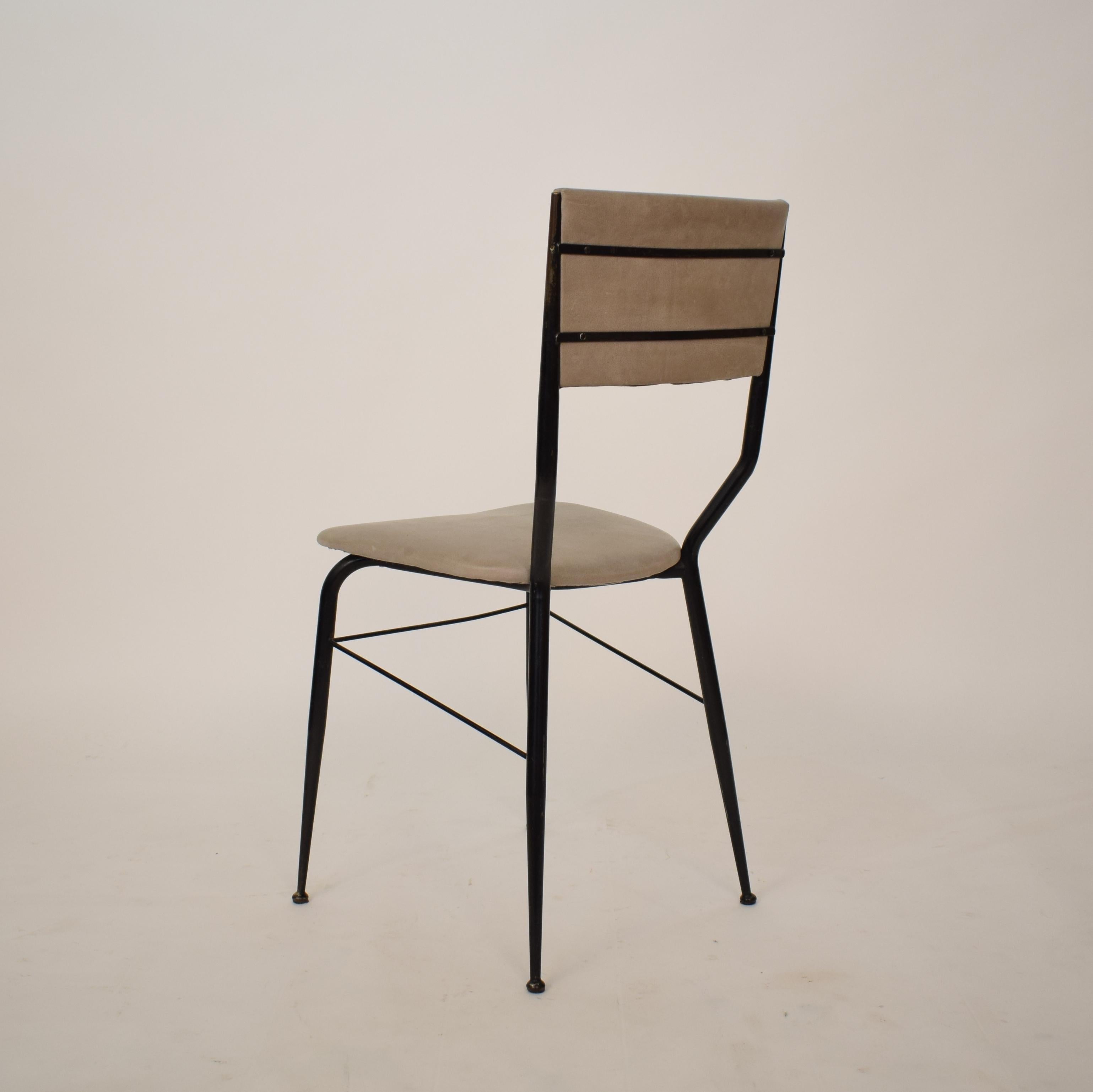 Mid-20th Century Midcentury Italian Black Metal and Grey Leather Dining Chair, 1950