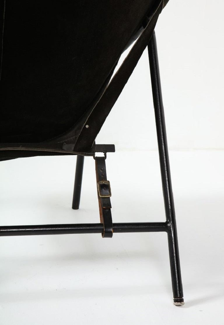 Midcentury Italian Black Suede Lounge Chair, c. 1950 3