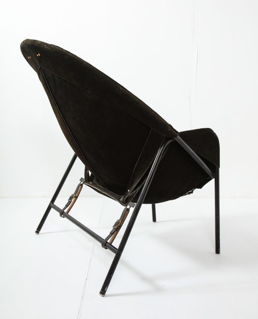Midcentury Italian Black Suede Lounge Chair, c. 1950 4