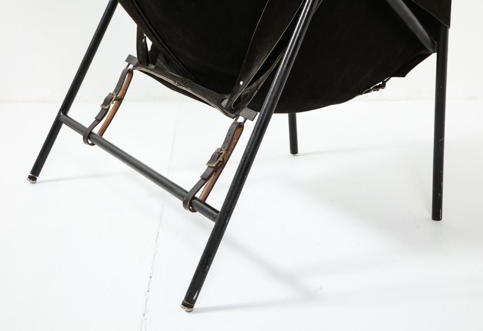 Midcentury Italian Black Suede Lounge Chair, c. 1950 5