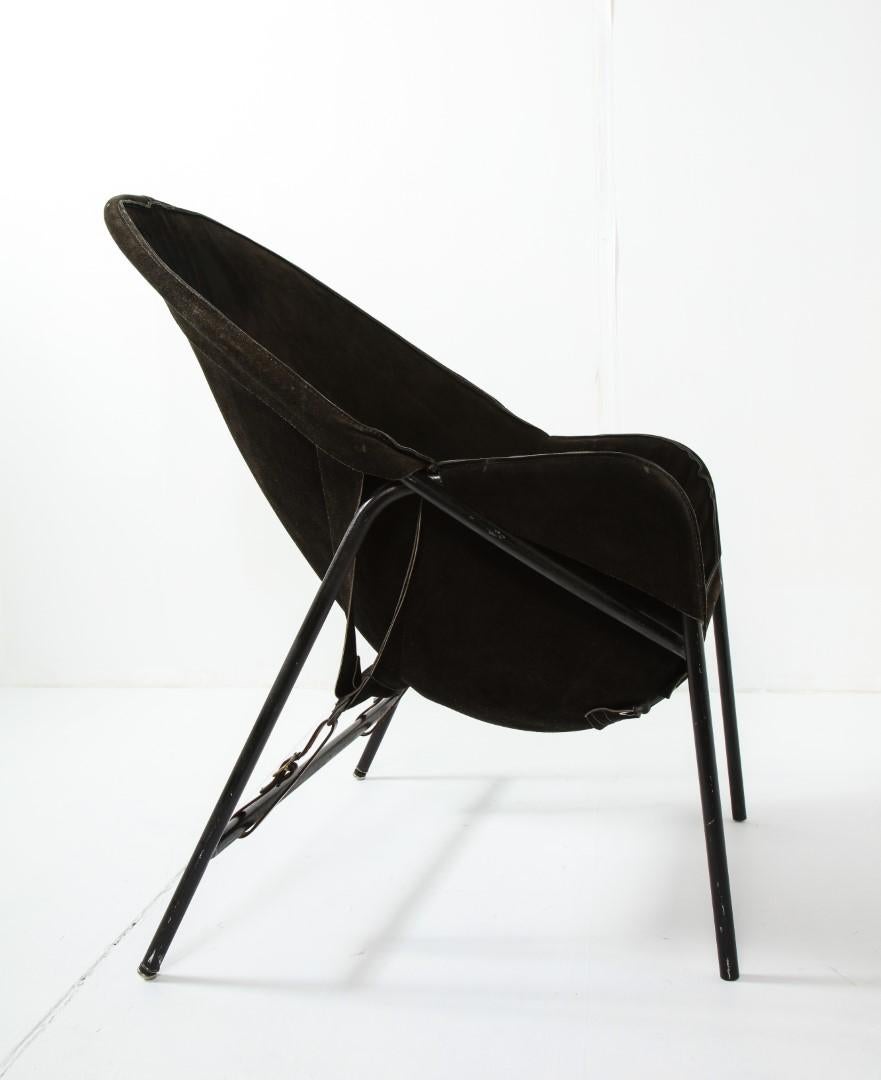 Midcentury Italian Black Suede Lounge Chair, c. 1950 6