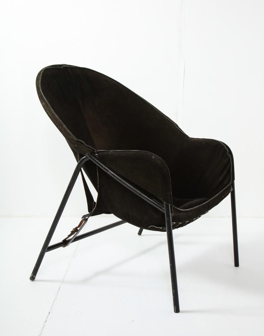 Midcentury Italian Black Suede Lounge Chair, c. 1950 7