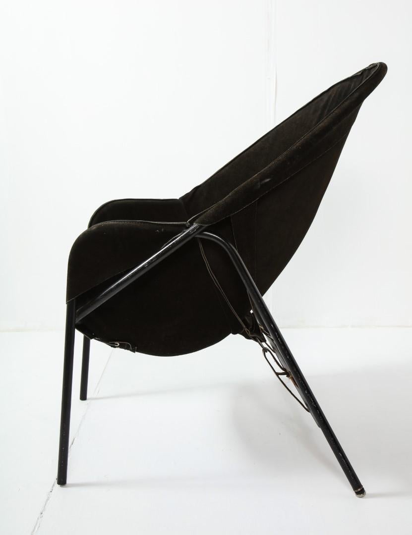 Midcentury Italian Black Suede Lounge Chair, c. 1950 In Good Condition In Chicago, IL
