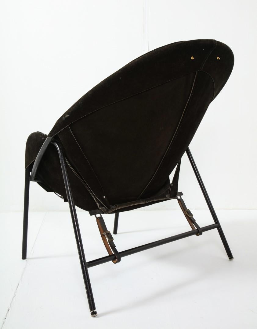Mid-20th Century Midcentury Italian Black Suede Lounge Chair, c. 1950