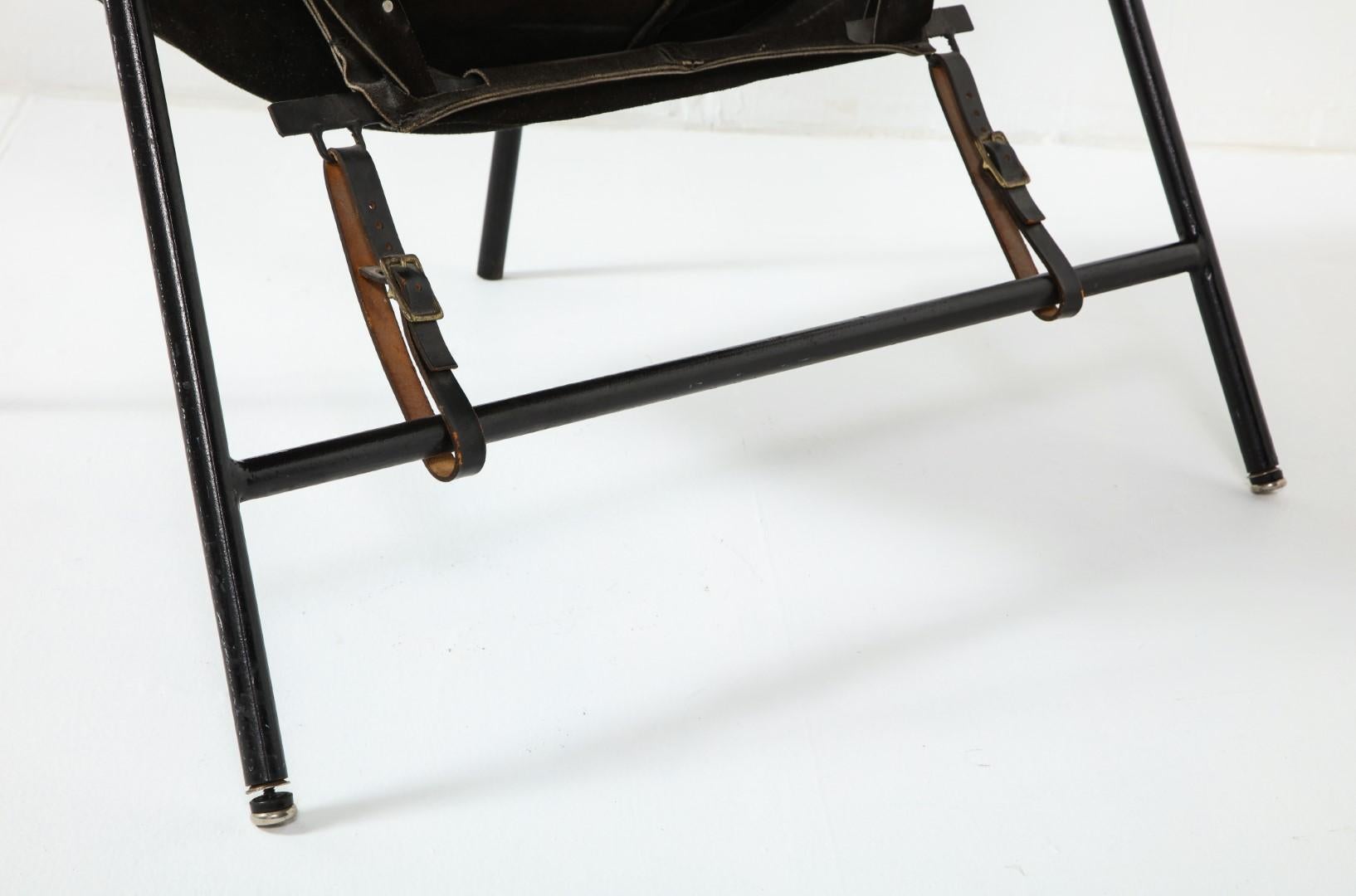 Metal Midcentury Italian Black Suede Lounge Chair, c. 1950