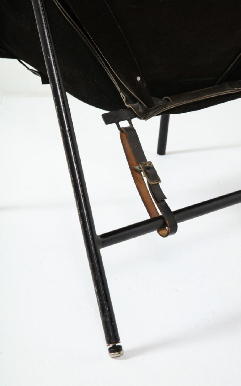 Midcentury Italian Black Suede Lounge Chair, c. 1950 1