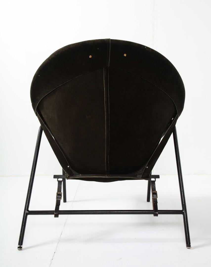 Midcentury Italian Black Suede Lounge Chair, c. 1950 2