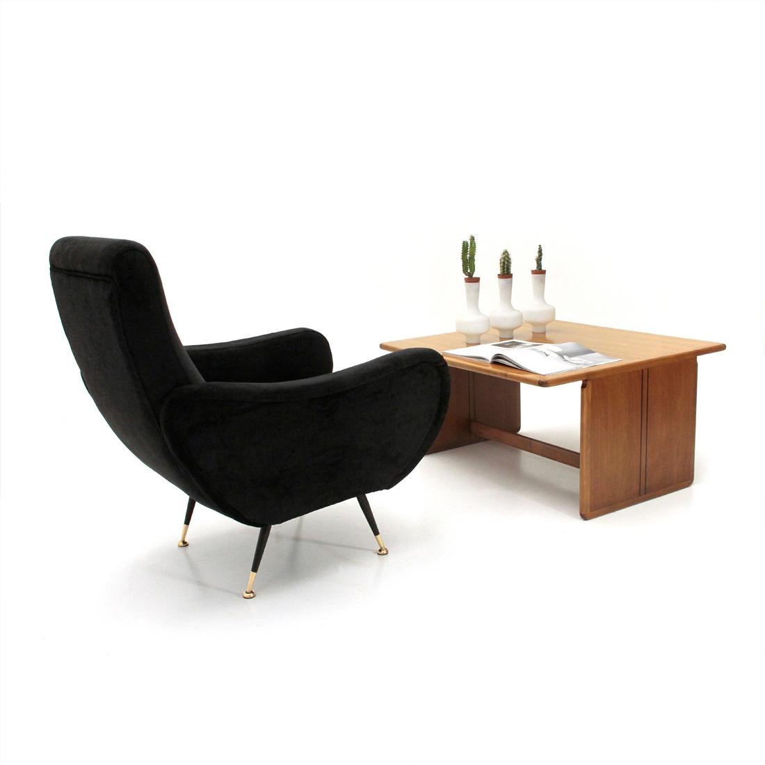 Midcentury Italian Black Velvet Armchair, 1950s 6